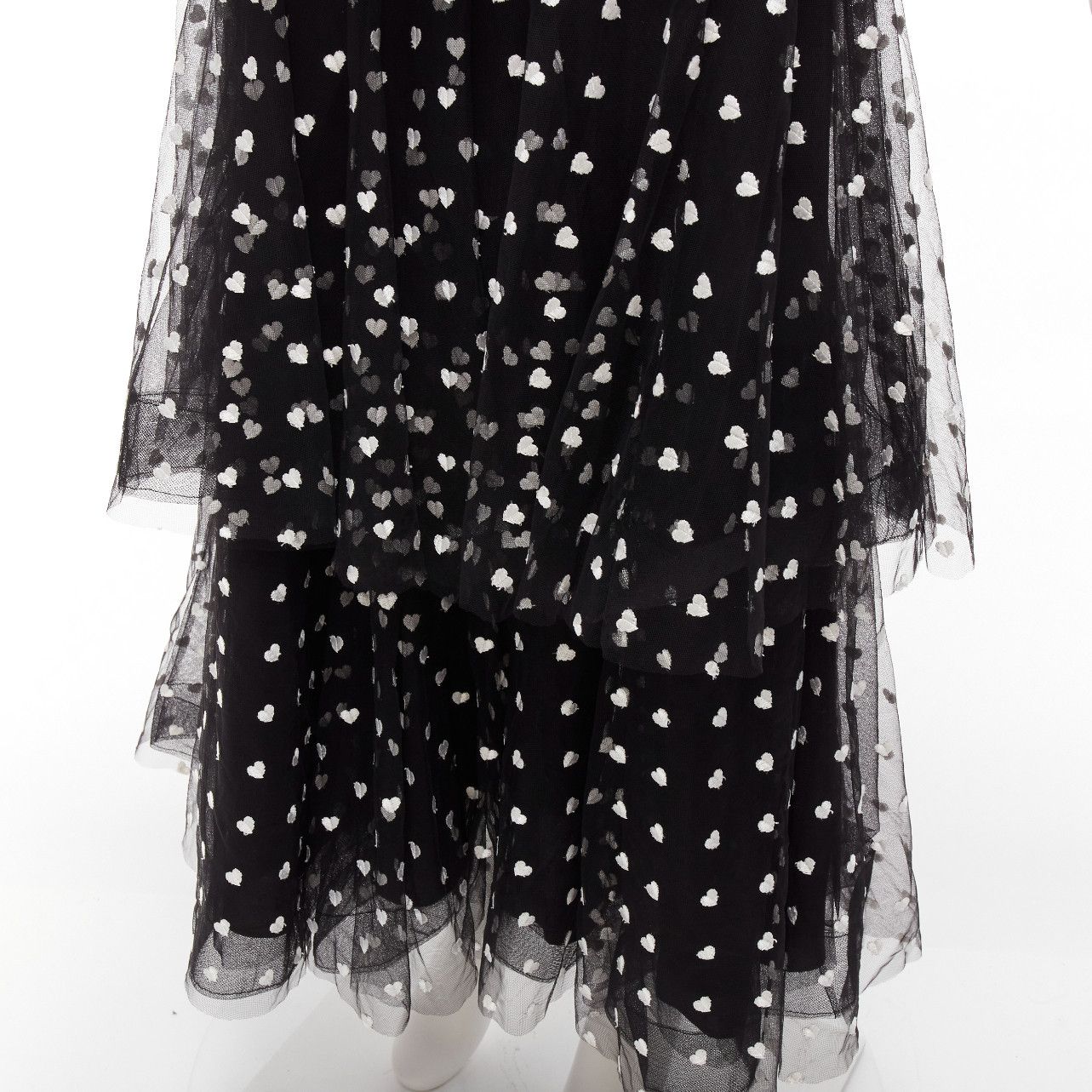 Marchesa MARCHESA NOTTE black mesh white heart embroidered halter neck tiered gown US0 XS Size XS / US 0-2 / IT 36-38 - 8 Thumbnail