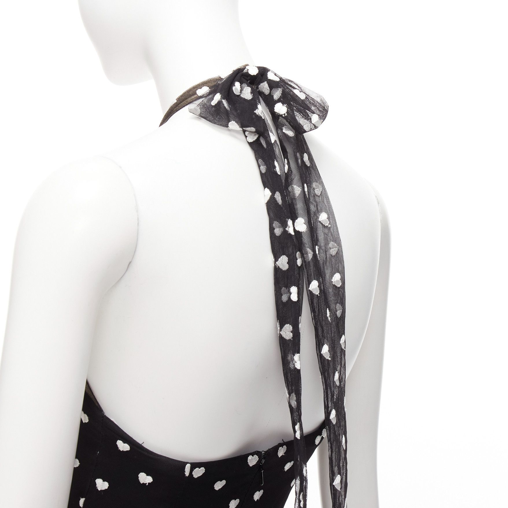Marchesa MARCHESA NOTTE black mesh white heart embroidered halter neck tiered gown US0 XS Size XS / US 0-2 / IT 36-38 - 7 Thumbnail