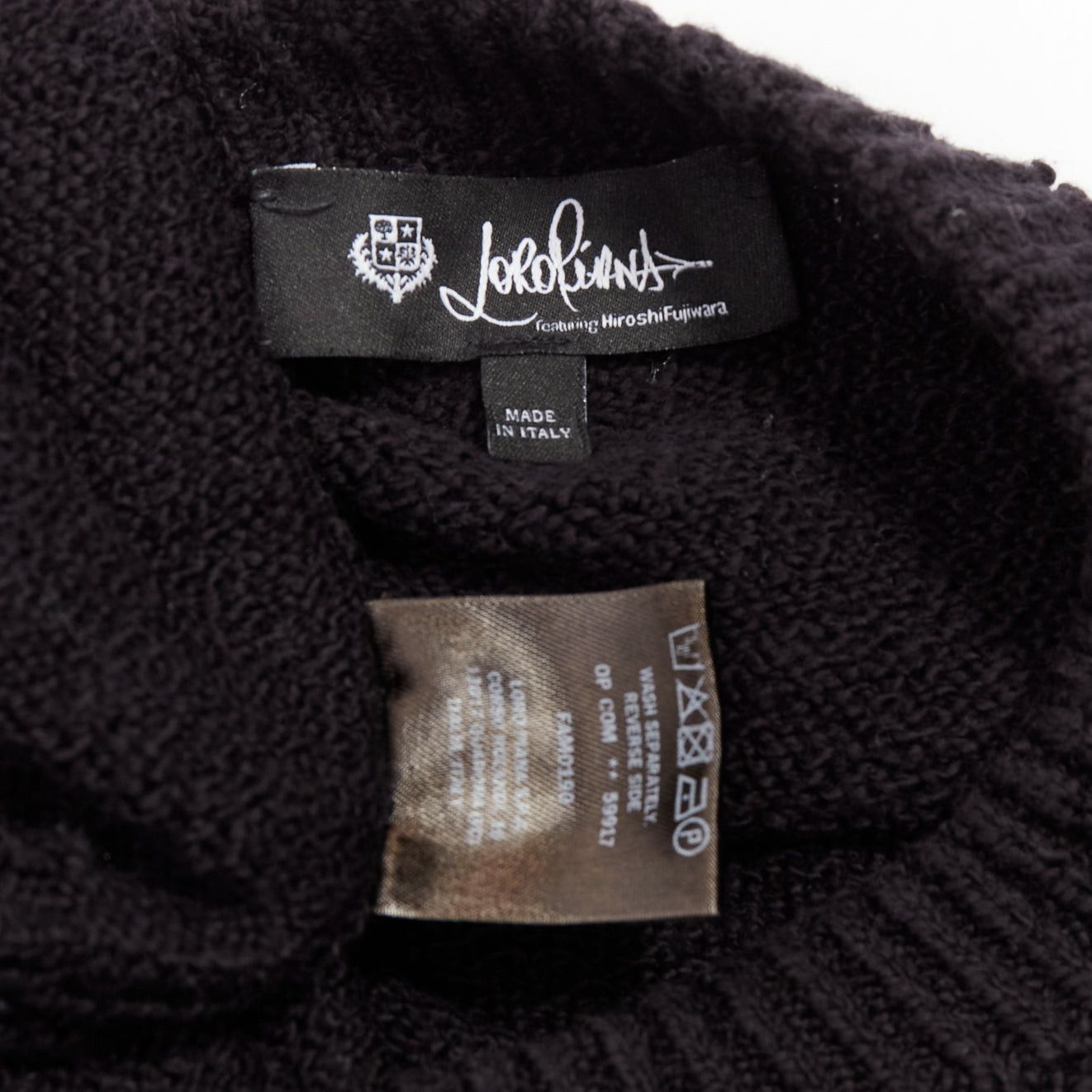 Loro Piana LORO PIANA 2021 Hiroshi Fujiwara black cotton logo tab round neck knit sweater M Size US M / EU 48-50 / 2 - 8 Thumbnail