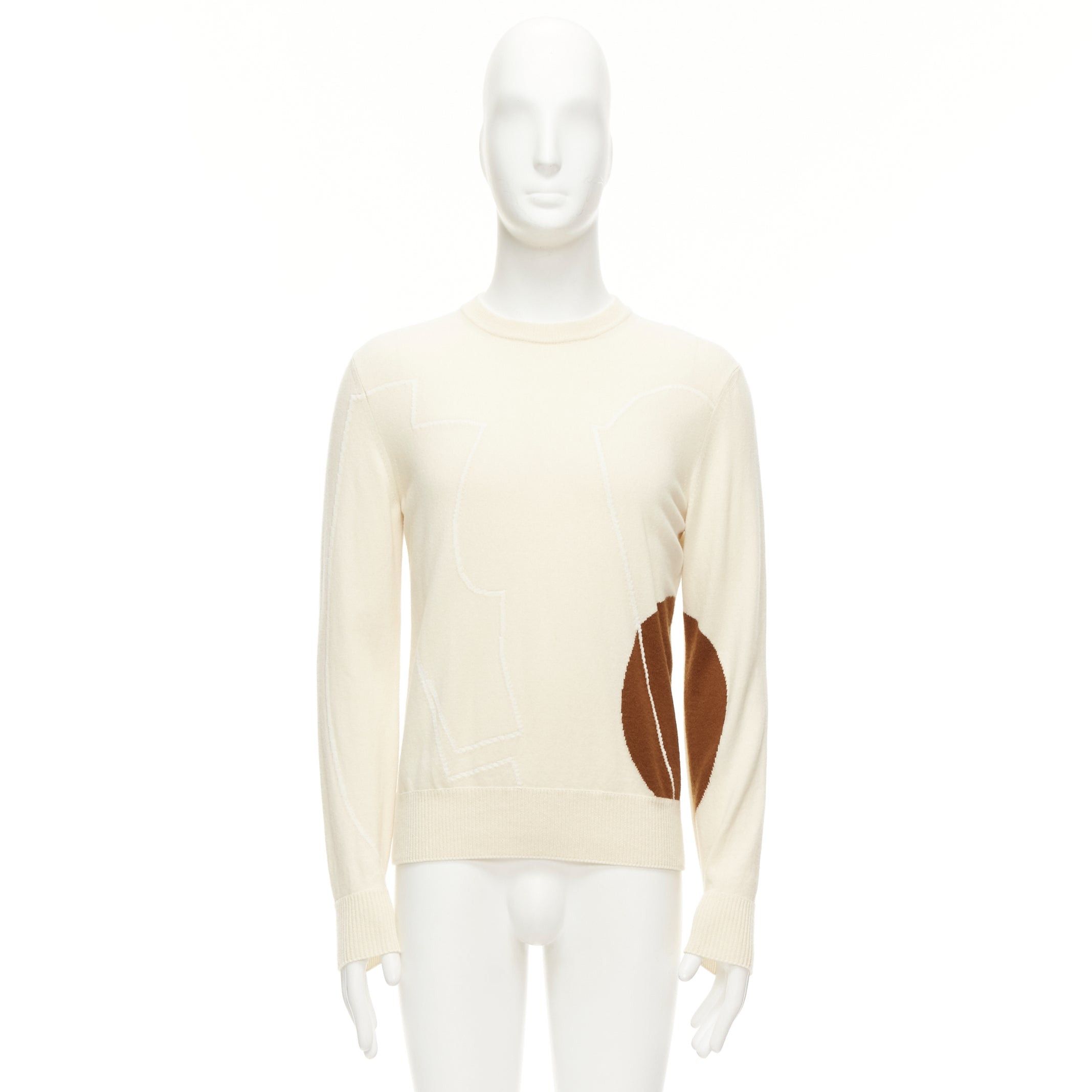Loro Piana LORO PIANA 100% cashmere cream brown abstract graphic sweater IT48 M Size US M / EU 48-50 / 2 - 9 Thumbnail