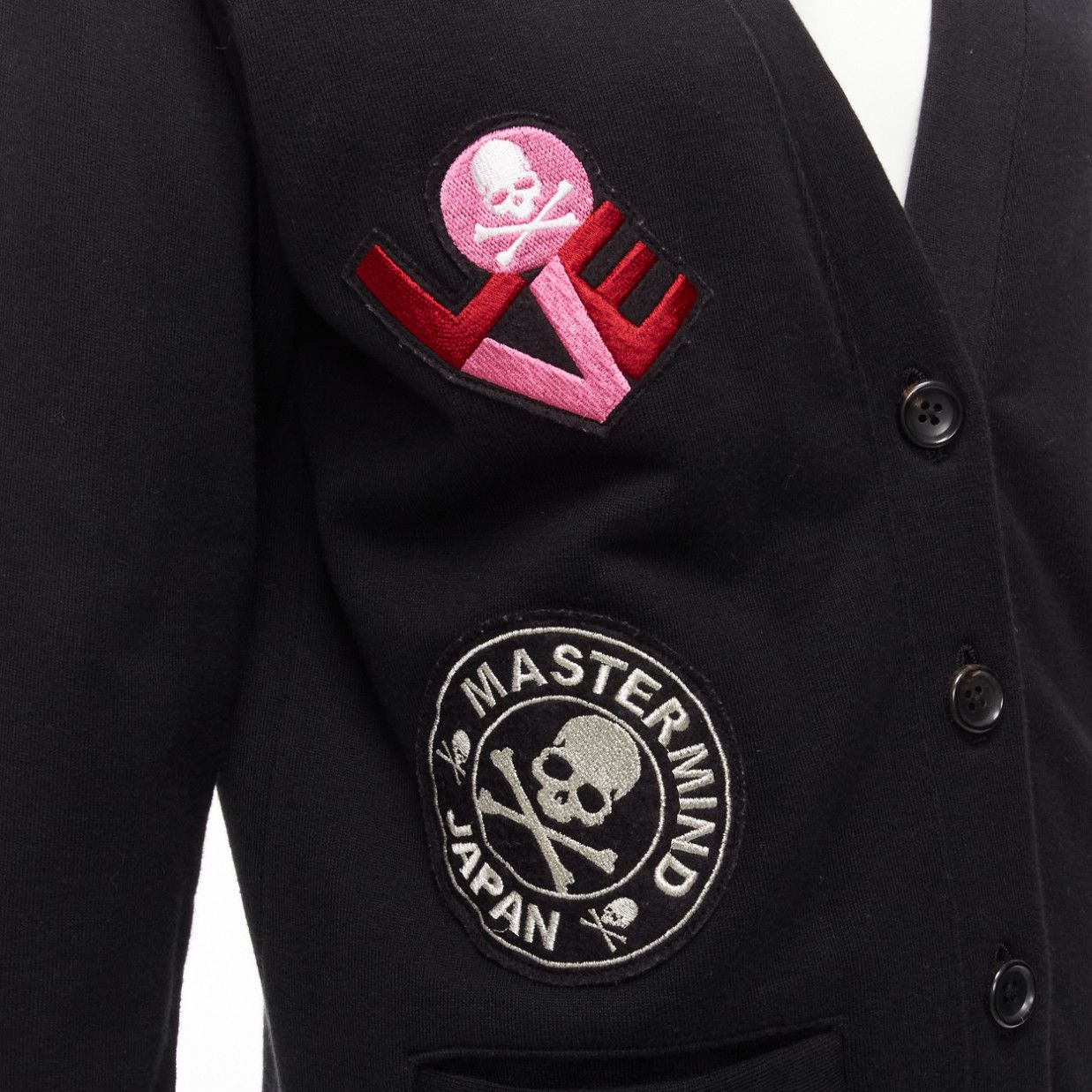 Mastermind Japan MASTERMIND JAPAN black cotton varsity skull logo patch cardigan sweater JP1 S Size S / US 4 / IT 40 - 8 Thumbnail