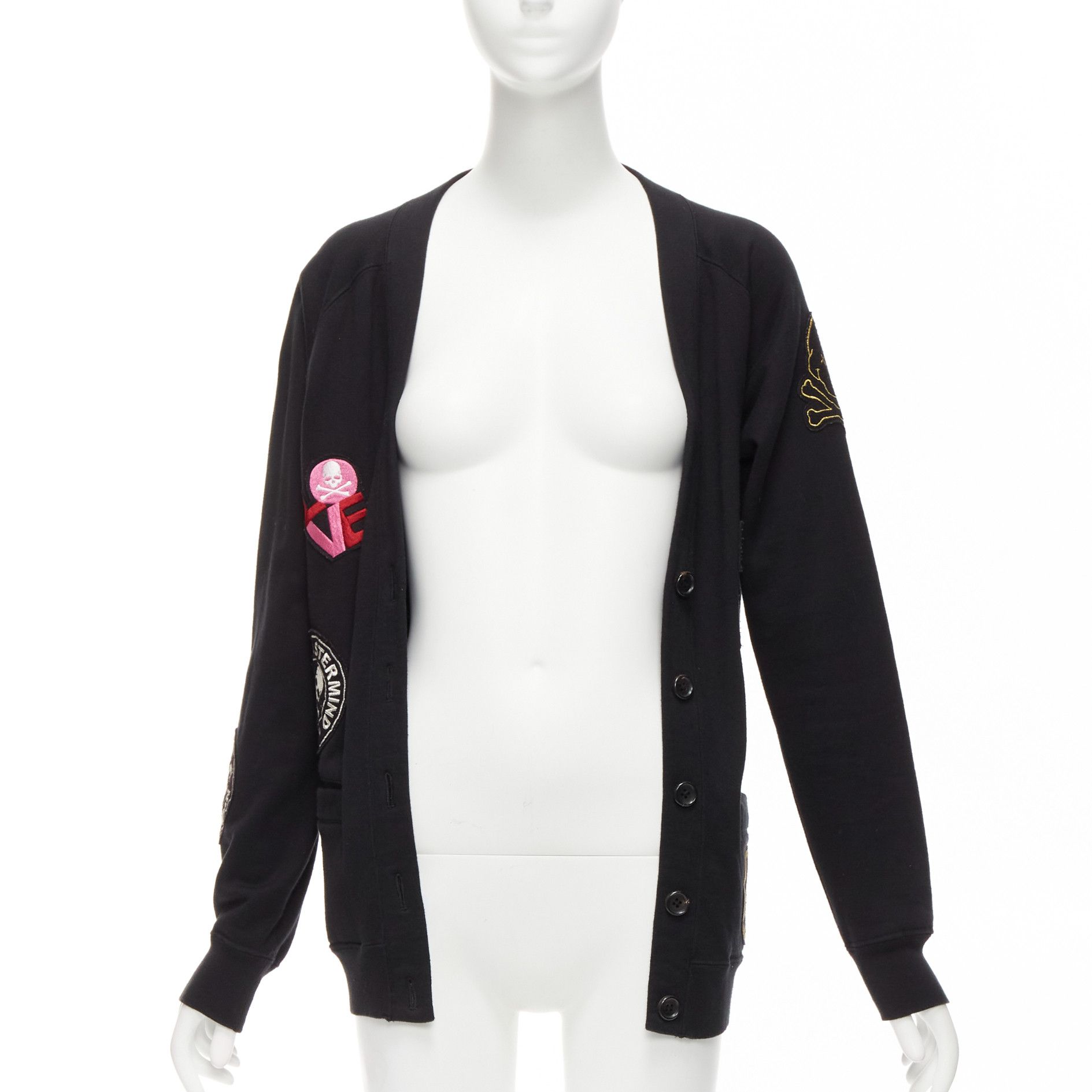 Mastermind Japan MASTERMIND JAPAN black cotton varsity skull logo patch cardigan sweater JP1 S Size S / US 4 / IT 40 - 3 Thumbnail