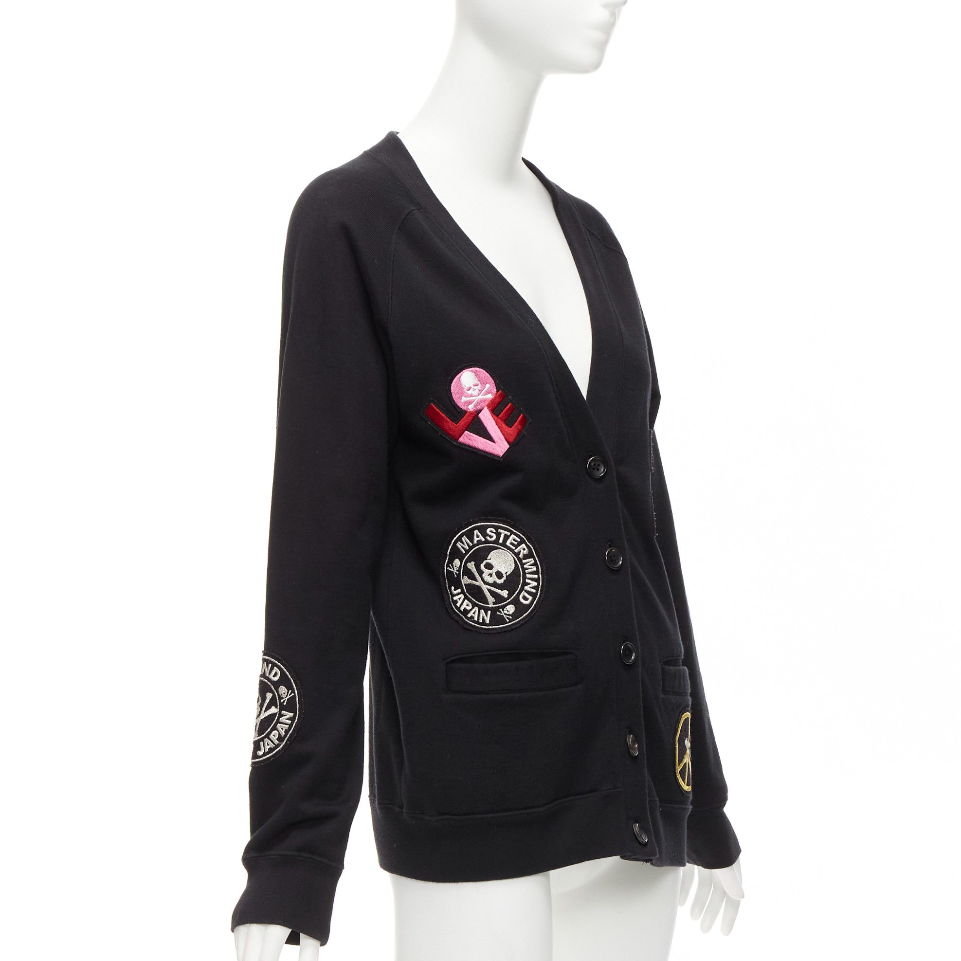 Mastermind Japan MASTERMIND JAPAN black cotton varsity skull logo patch cardigan sweater JP1 S Size S / US 4 / IT 40 - 4 Thumbnail