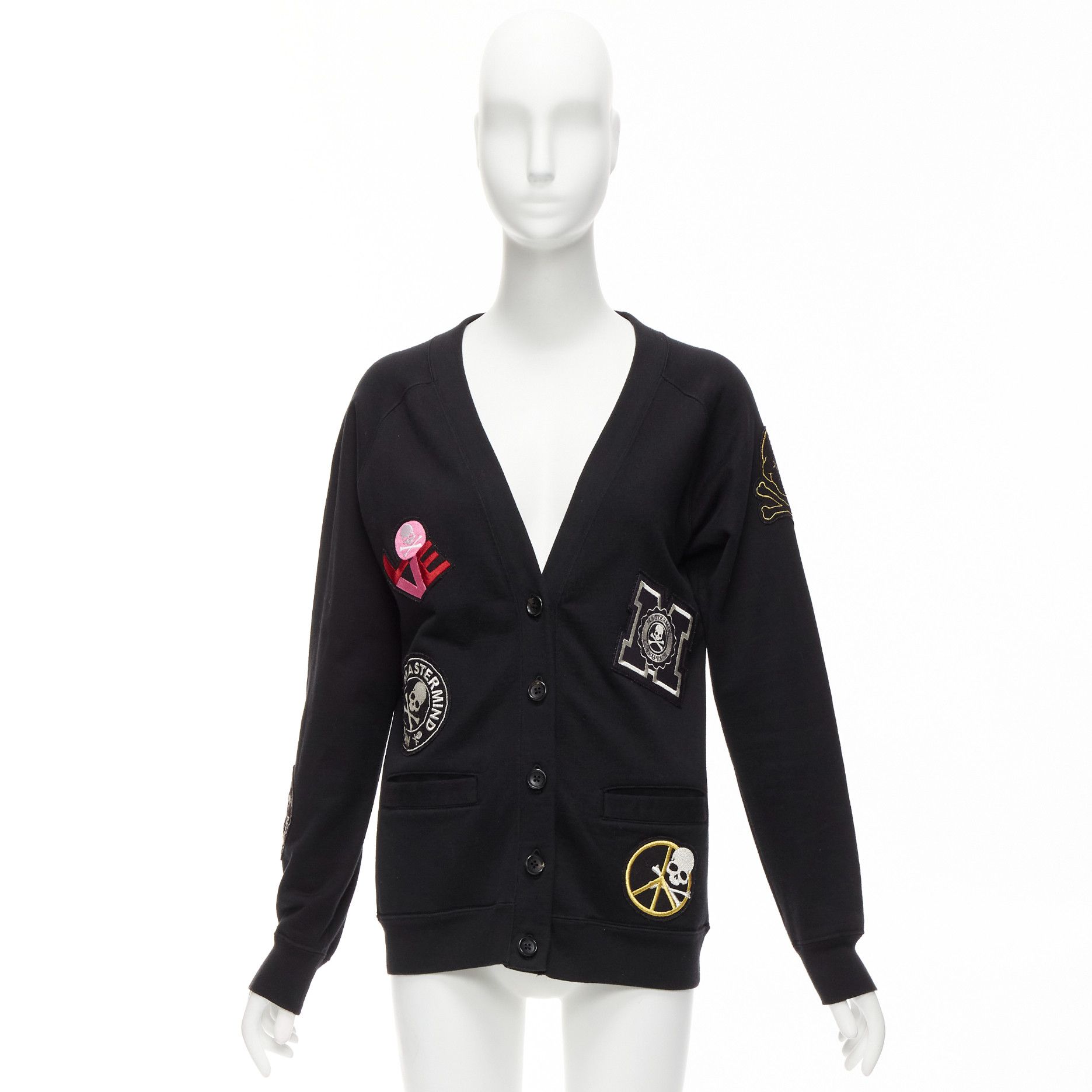 Mastermind Japan MASTERMIND JAPAN black cotton varsity skull logo patch cardigan sweater JP1 S Size S / US 4 / IT 40 - 10 Thumbnail