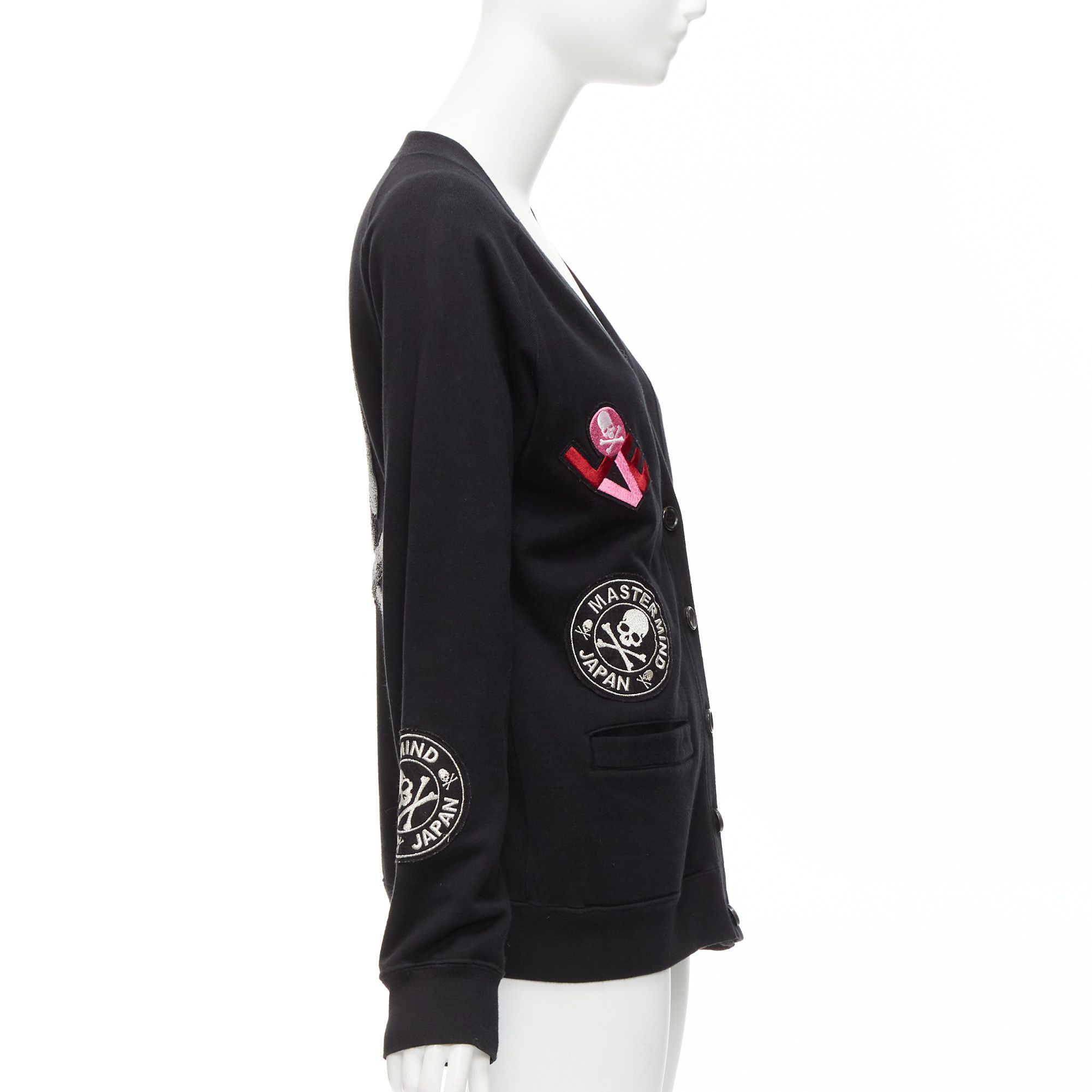 Mastermind Japan MASTERMIND JAPAN black cotton varsity skull logo patch cardigan sweater JP1 S Size S / US 4 / IT 40 - 5 Thumbnail