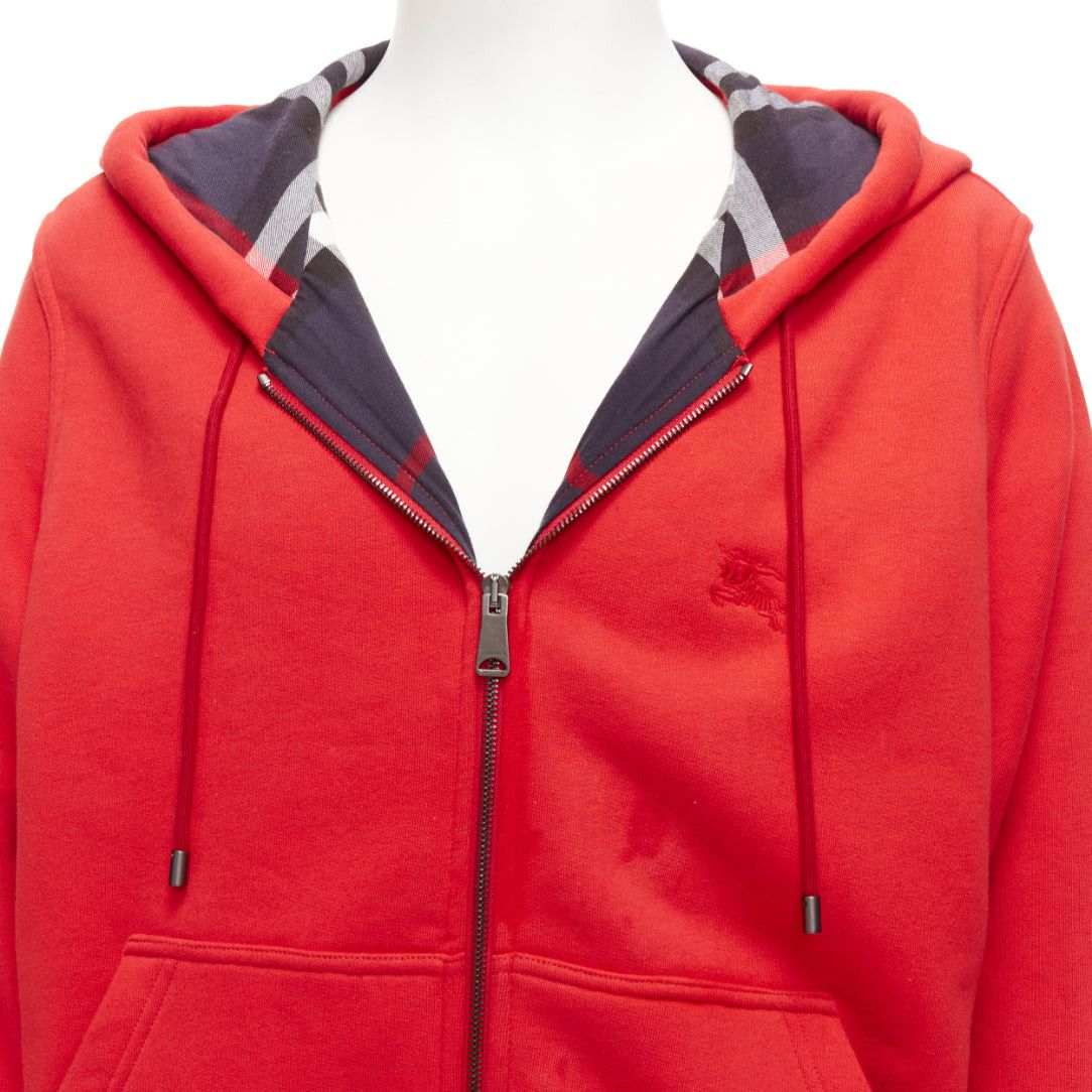 Burberry BURBERRY red cotton blend house check lined logo oversized hoodie XS Size US S / EU 44-46 / 1 - 7 Thumbnail