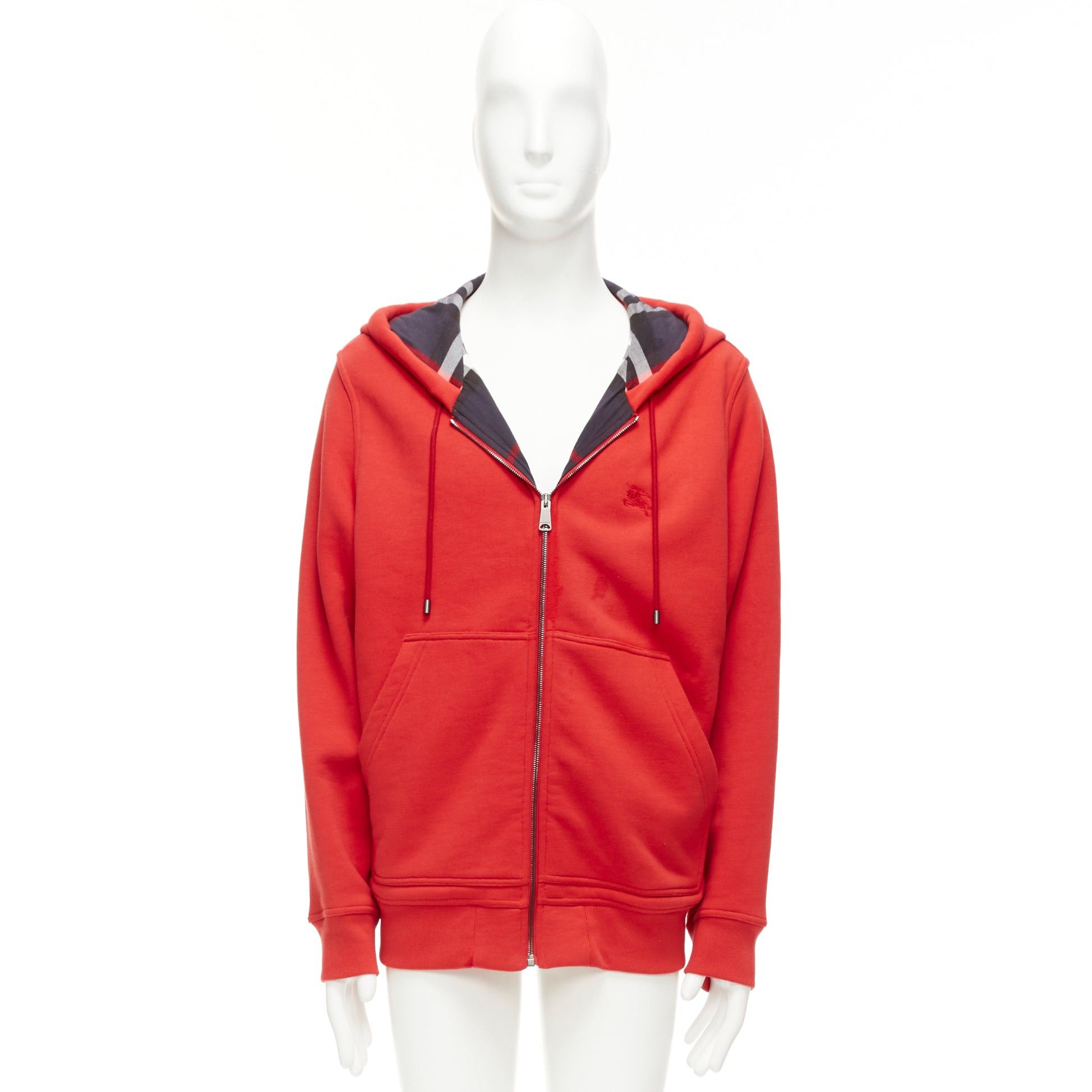 Burberry BURBERRY red cotton blend house check lined logo oversized hoodie XS Size US S / EU 44-46 / 1 - 2 Thumbnail
