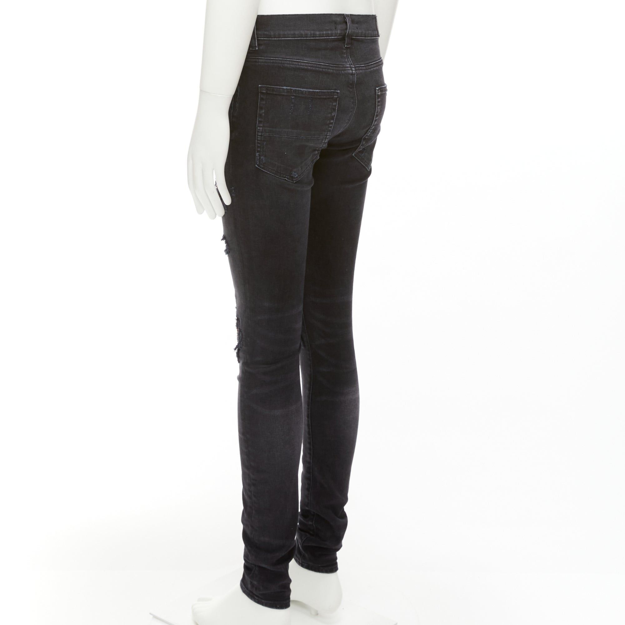 Amiri AMIRI black charcoal distressed brown pleated inserts washed skinny jeans 31" Size US 30 / EU 46 - 6 Thumbnail