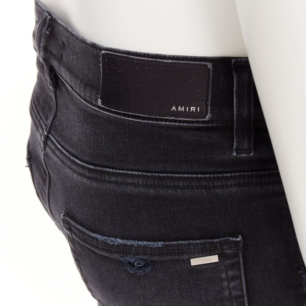 Amiri AMIRI black charcoal distressed brown pleated inserts washed skinny jeans 31" Size US 30 / EU 46 - 7 Thumbnail