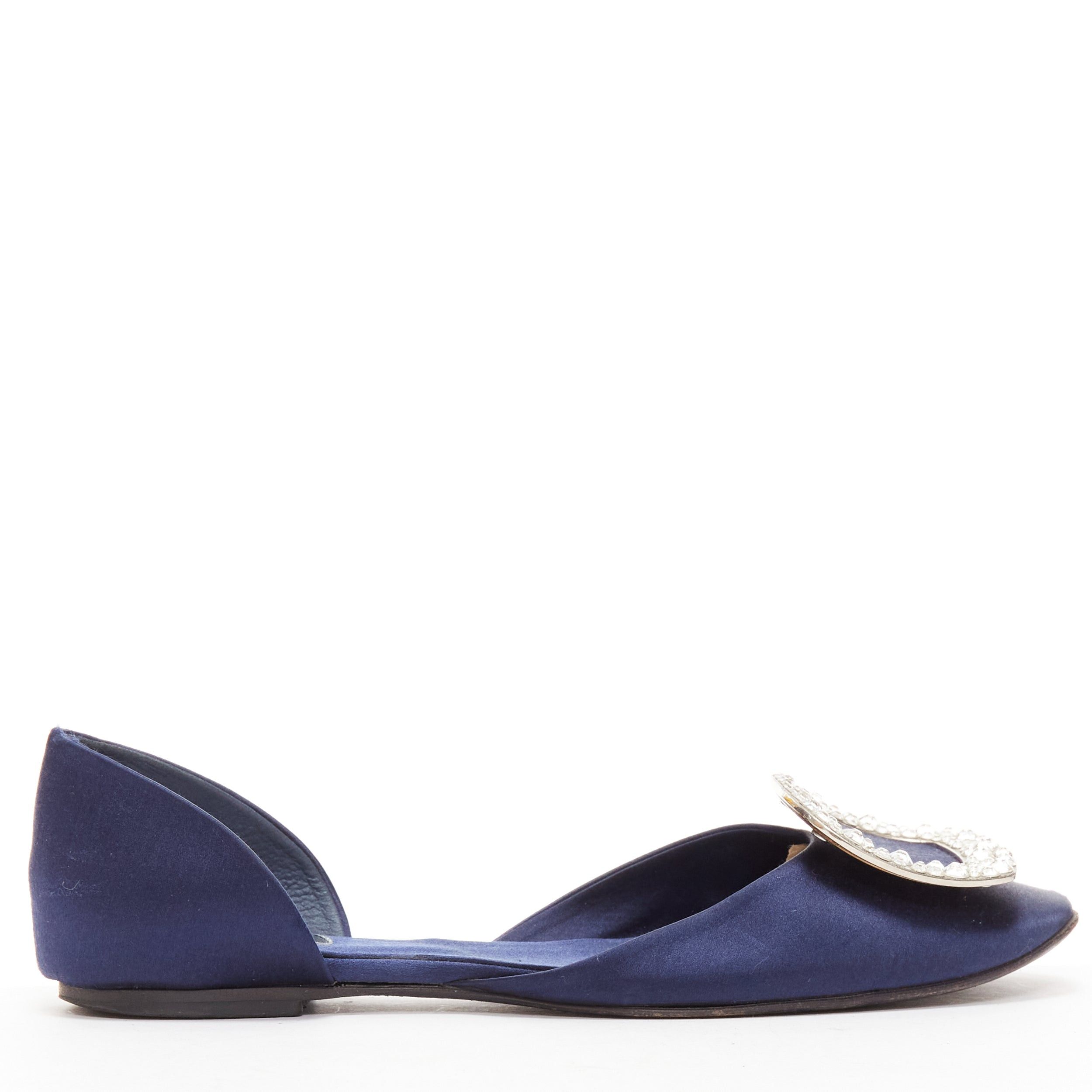 Roger Vivier ROGER VIVIER Chips Strass navy satin crystal square buckles flat shoes EU35 Size US 5 / IT 35 - 2 Thumbnail