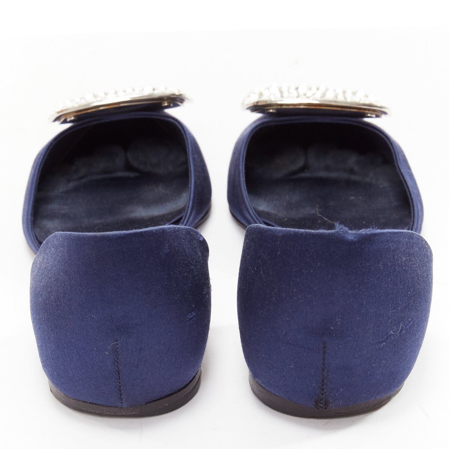 Roger Vivier ROGER VIVIER Chips Strass navy satin crystal square buckles flat shoes EU35 Size US 5 / IT 35 - 5 Thumbnail