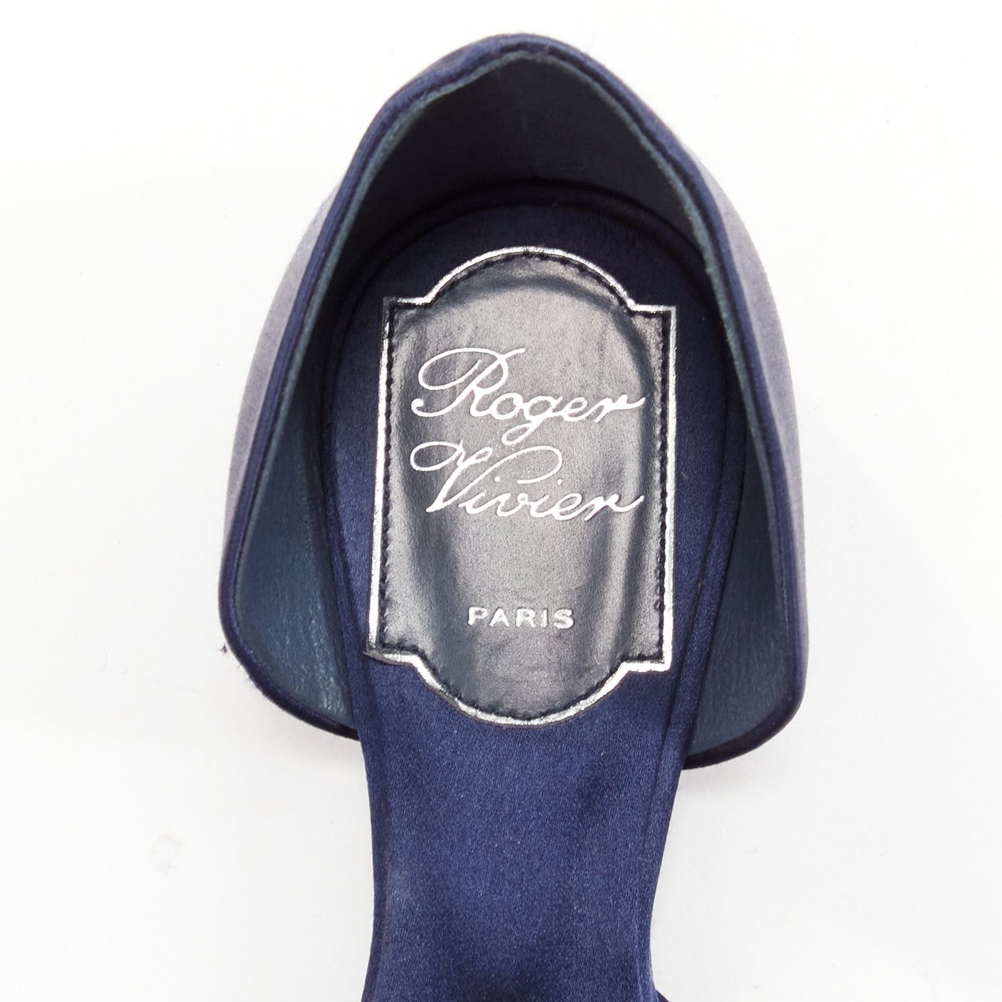 Roger Vivier ROGER VIVIER Chips Strass navy satin crystal square buckles flat shoes EU35 Size US 5 / IT 35 - 9 Thumbnail
