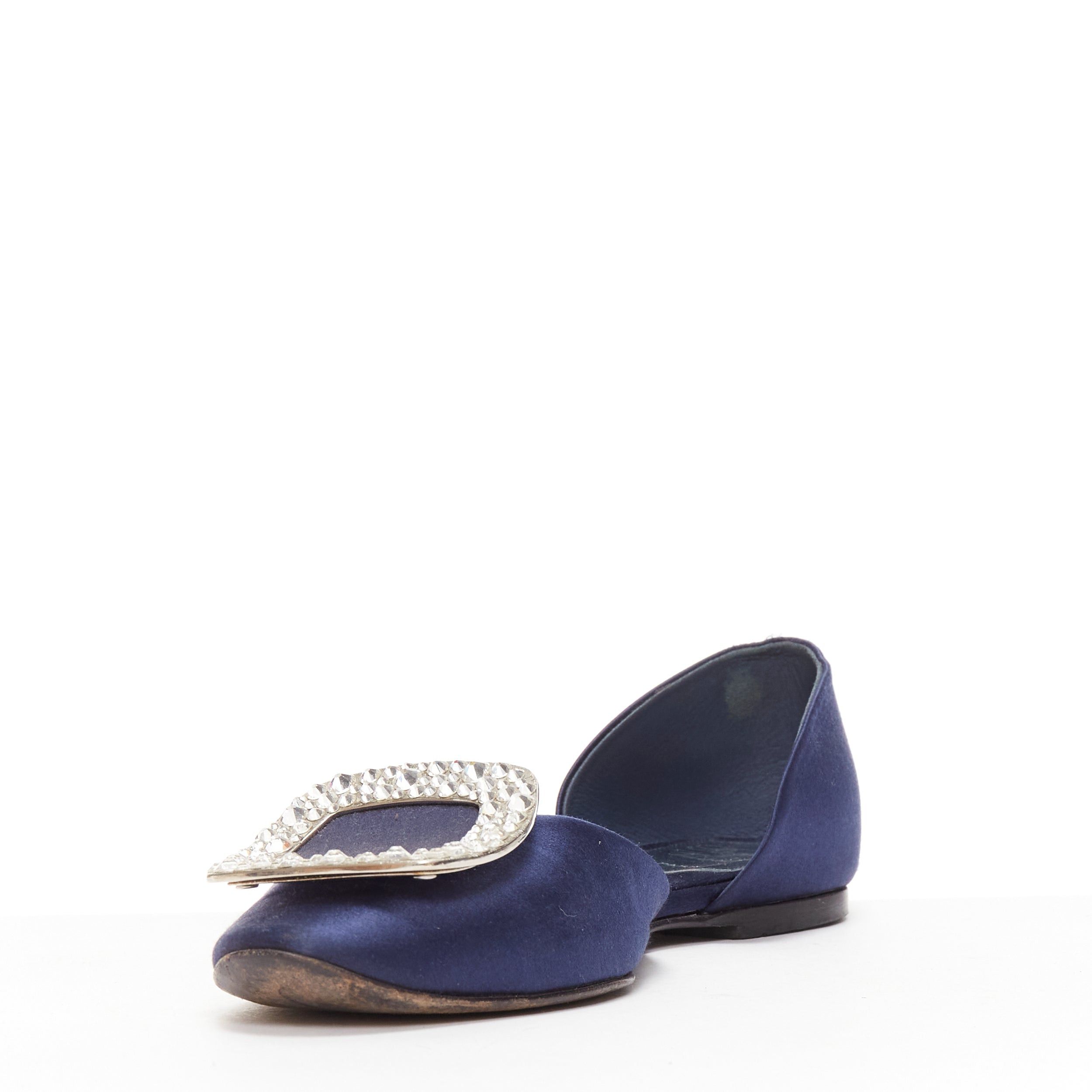 Roger Vivier ROGER VIVIER Chips Strass navy satin crystal square buckles flat shoes EU35 Size US 5 / IT 35 - 4 Thumbnail