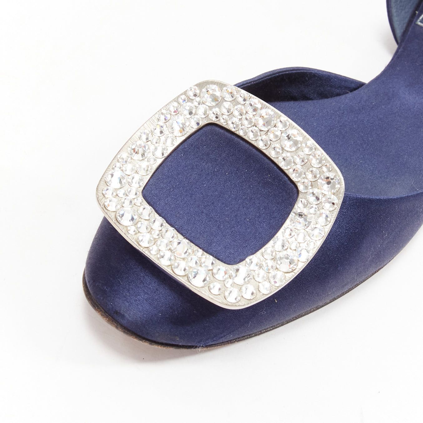 Roger Vivier ROGER VIVIER Chips Strass navy satin crystal square buckles flat shoes EU35 Size US 5 / IT 35 - 7 Thumbnail