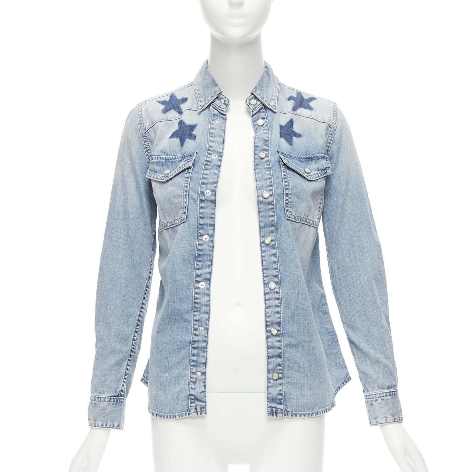 Givenchy GIVENCHY Riccardo Tisci blue distressed denim star collar dress shirt FR36 S Size S / US 4 / IT 40 - 3 Thumbnail