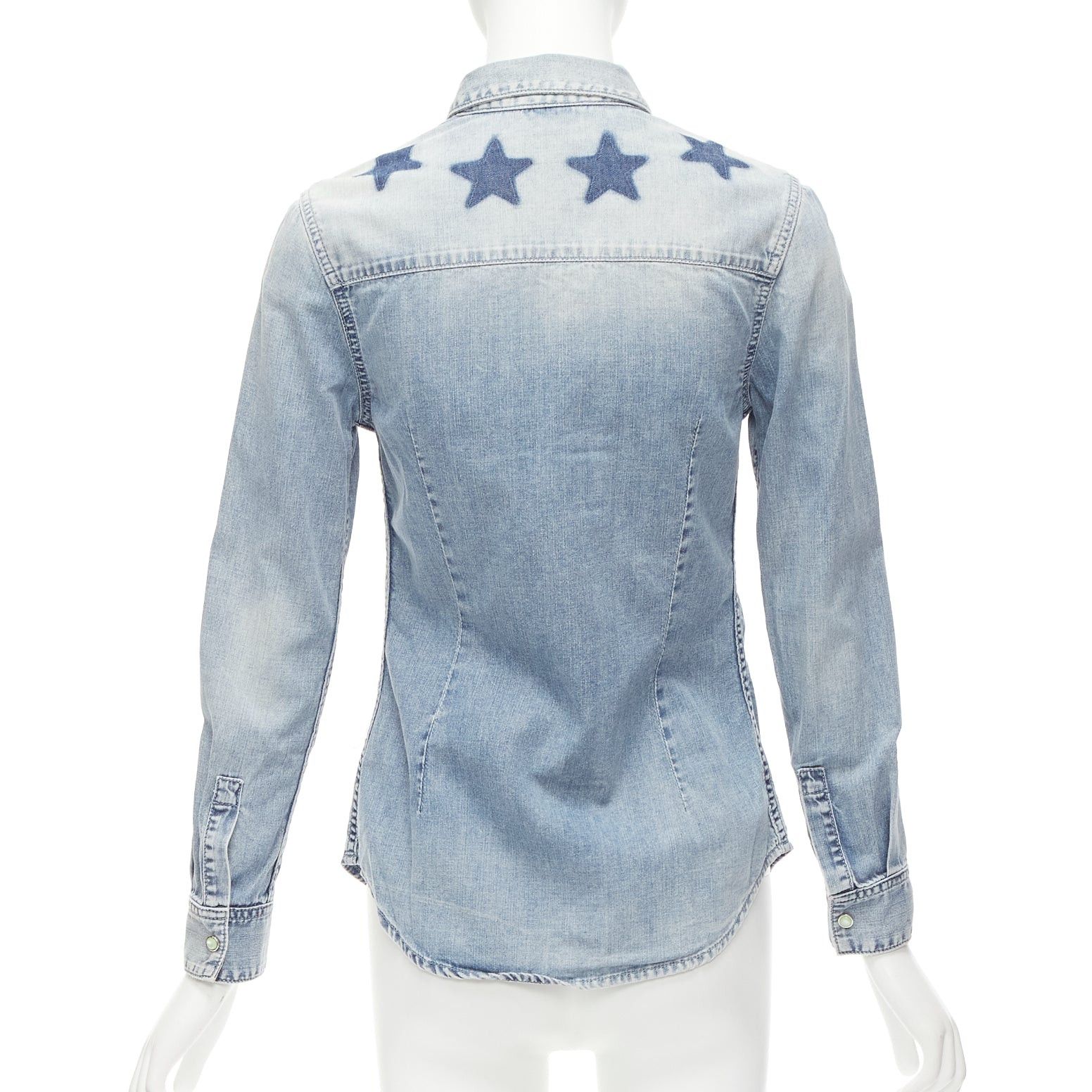 Givenchy GIVENCHY Riccardo Tisci blue distressed denim star collar dress shirt FR36 S Size S / US 4 / IT 40 - 6 Thumbnail