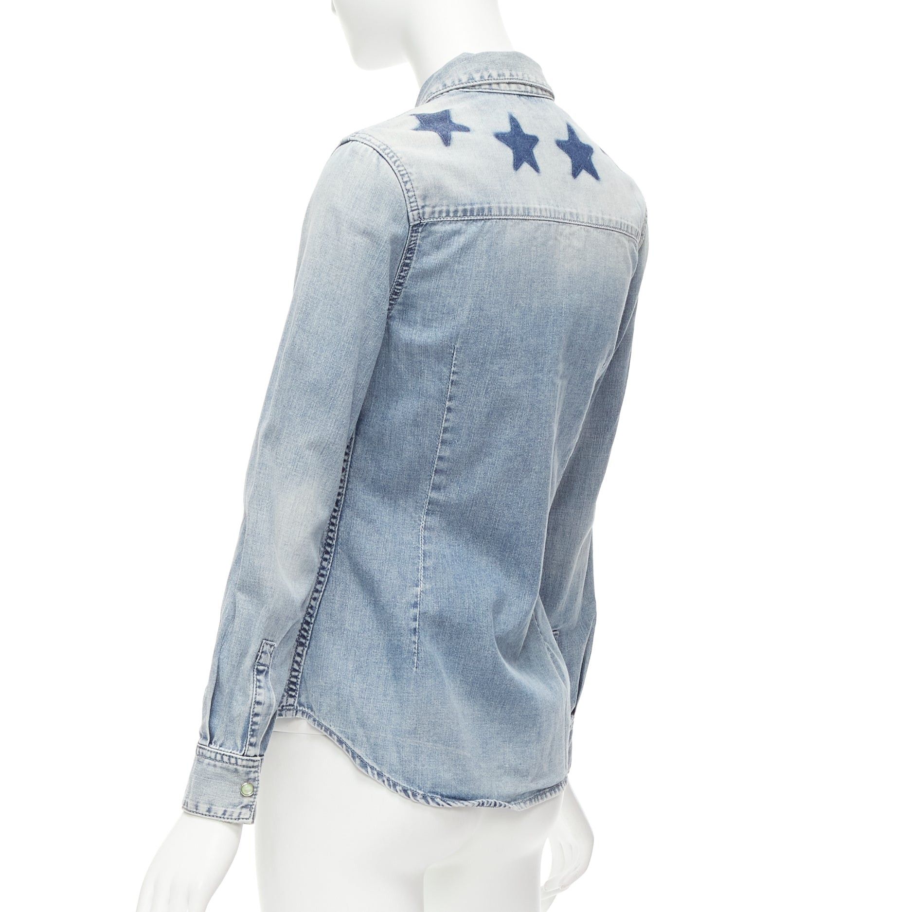 Givenchy GIVENCHY Riccardo Tisci blue distressed denim star collar dress shirt FR36 S Size S / US 4 / IT 40 - 7 Thumbnail