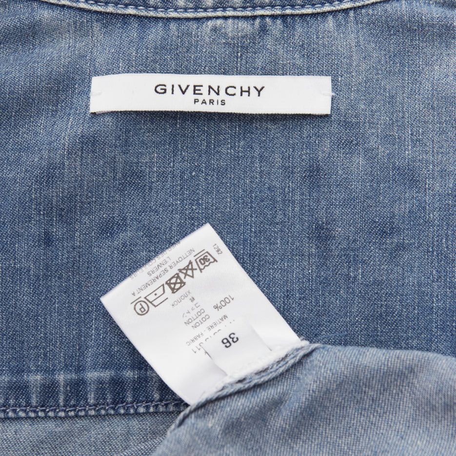 Givenchy GIVENCHY Riccardo Tisci blue distressed denim star collar dress shirt FR36 S Size S / US 4 / IT 40 - 9 Thumbnail