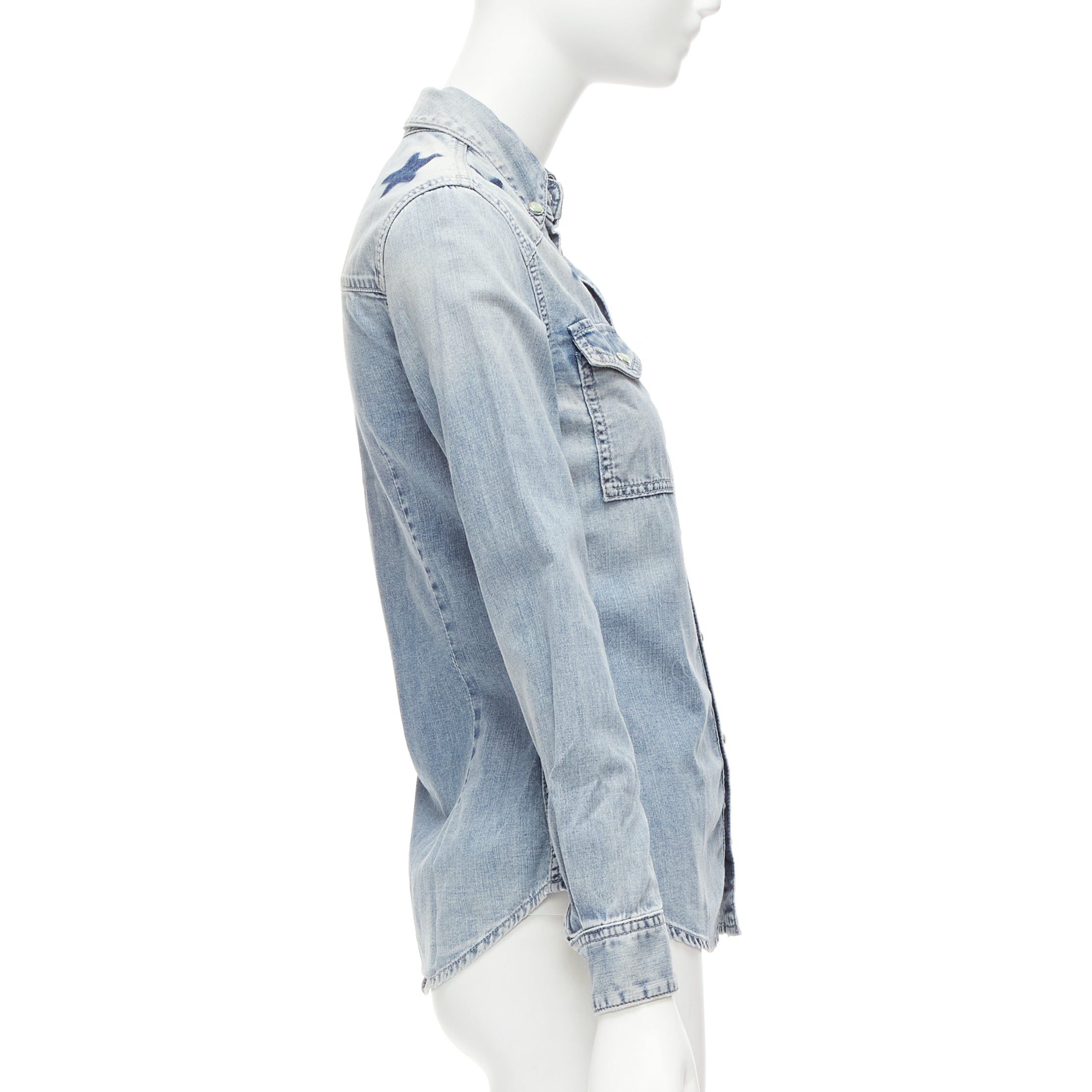 Givenchy GIVENCHY Riccardo Tisci blue distressed denim star collar dress shirt FR36 S Size S / US 4 / IT 40 - 5 Thumbnail