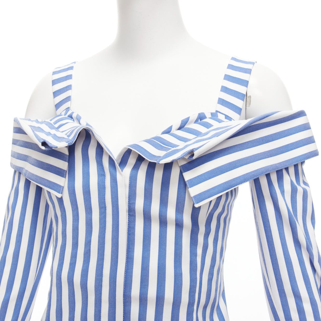 MONSE MONSE blue white striped cold shoulder corseted cropped sleeve top US0 XS Size XS / US 0-2 / IT 36-38 - 2 Thumbnail