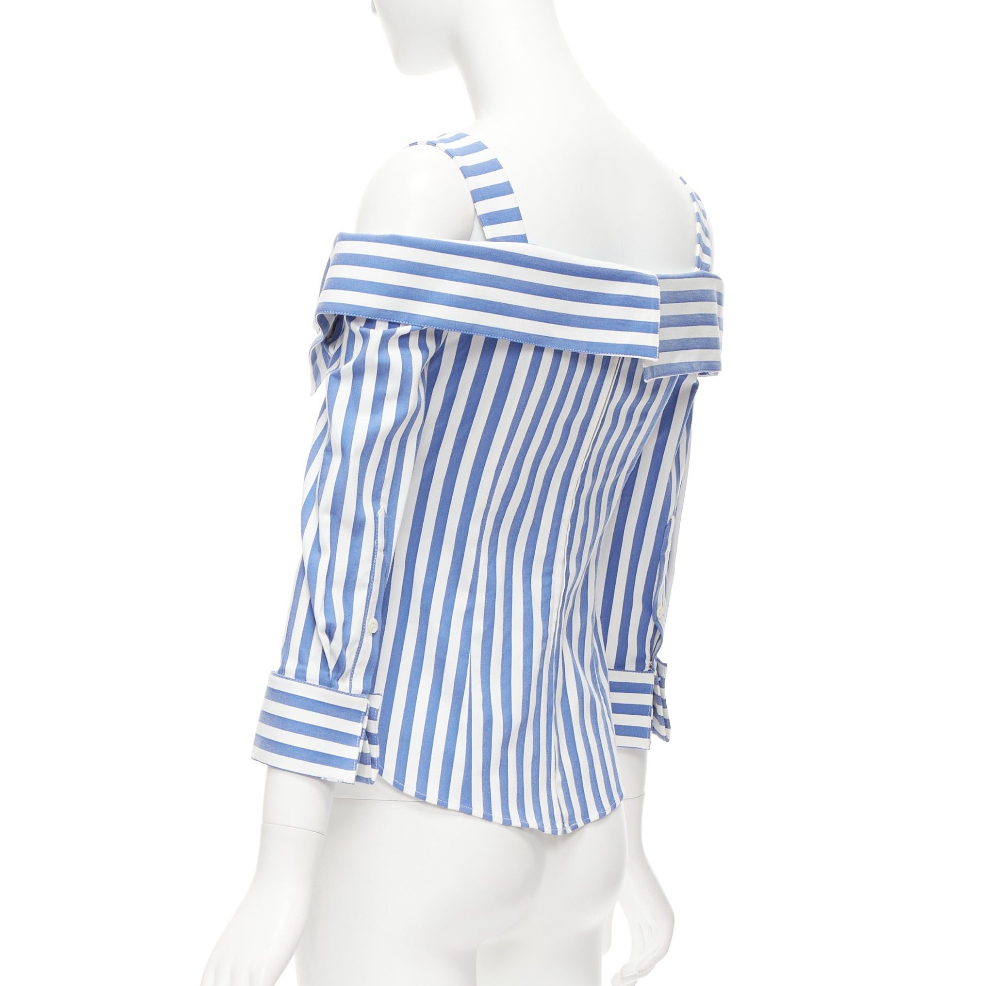 MONSE MONSE blue white striped cold shoulder corseted cropped sleeve top US0 XS Size XS / US 0-2 / IT 36-38 - 6 Thumbnail