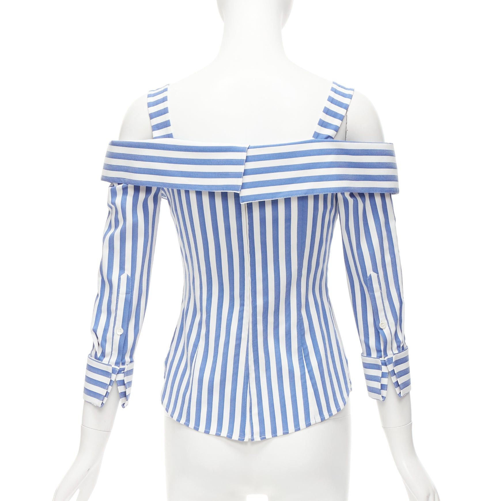 MONSE MONSE blue white striped cold shoulder corseted cropped sleeve top US0 XS Size XS / US 0-2 / IT 36-38 - 5 Thumbnail