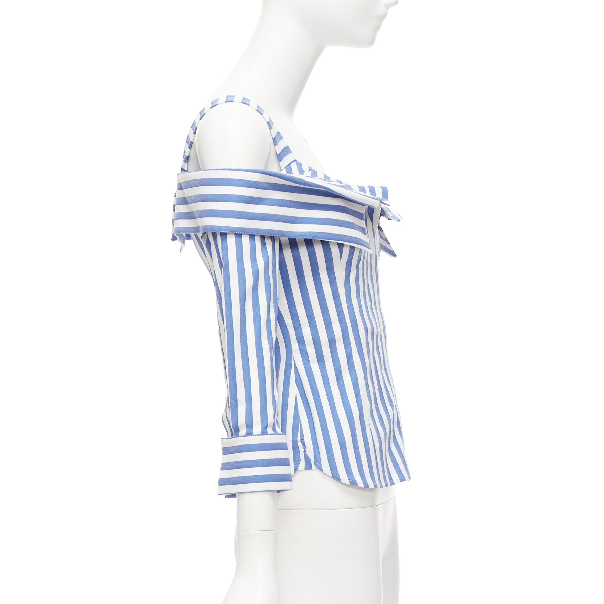MONSE MONSE blue white striped cold shoulder corseted cropped sleeve top US0 XS Size XS / US 0-2 / IT 36-38 - 4 Thumbnail
