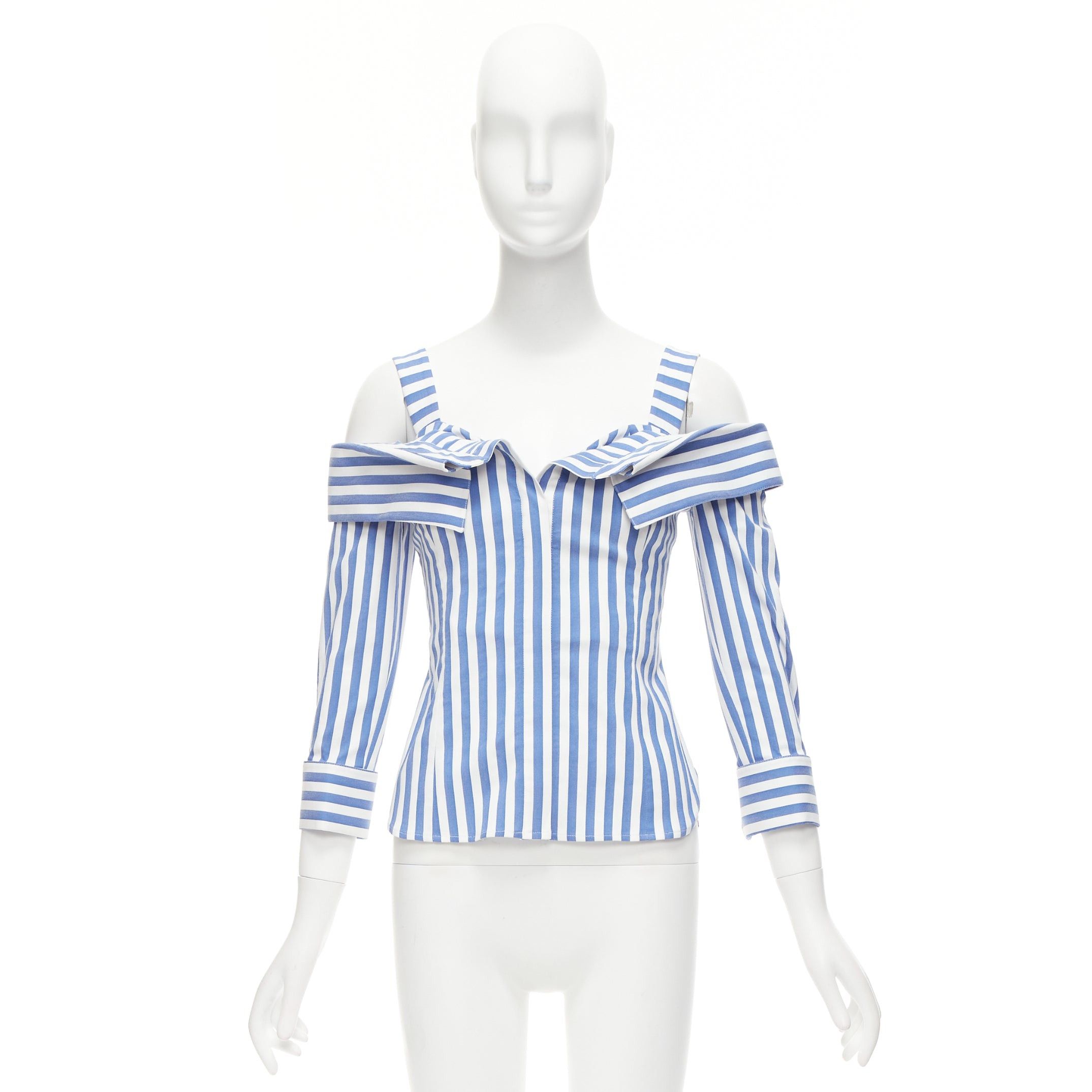 MONSE MONSE blue white striped cold shoulder corseted cropped sleeve top US0 XS Size XS / US 0-2 / IT 36-38 - 9 Thumbnail