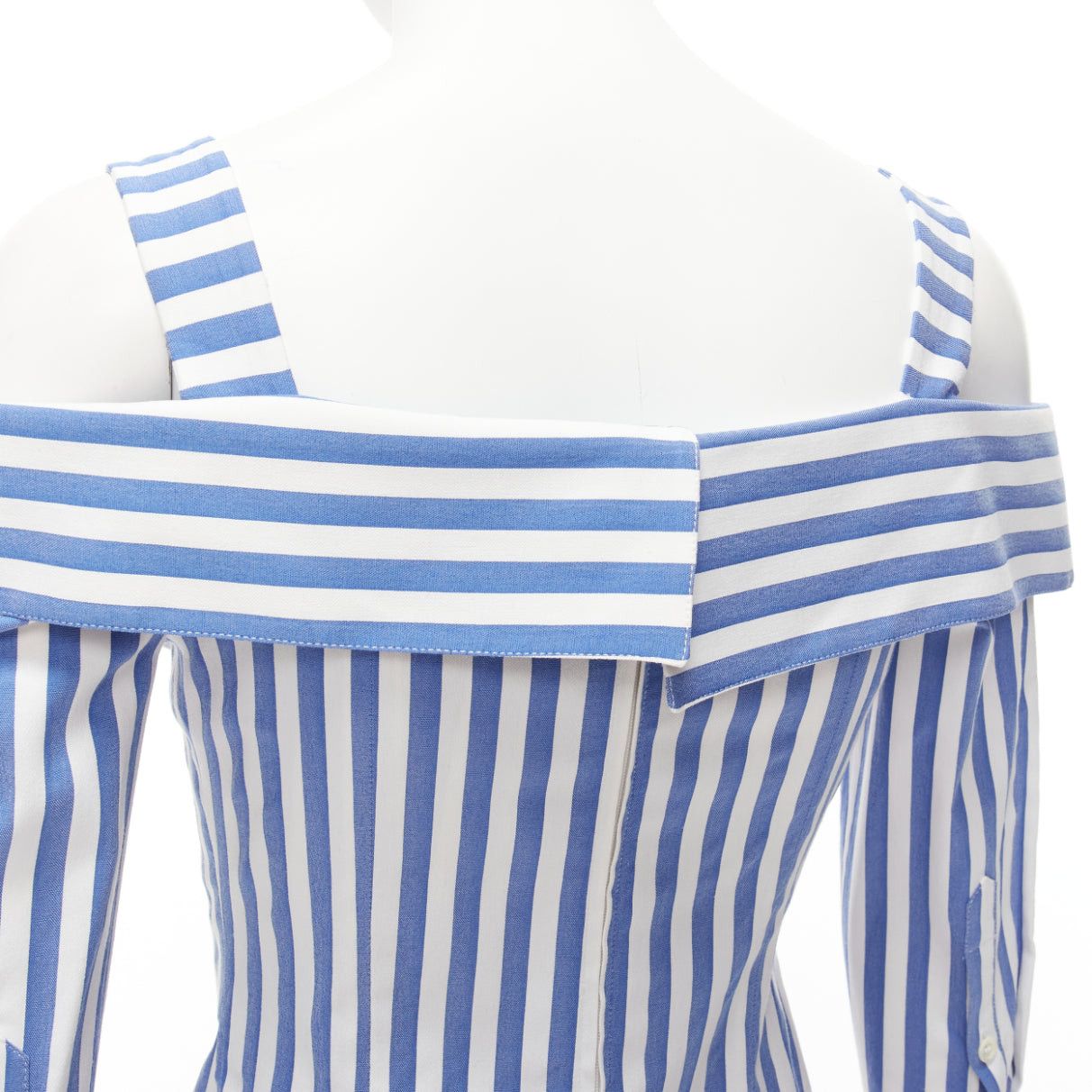 MONSE MONSE blue white striped cold shoulder corseted cropped sleeve top US0 XS Size XS / US 0-2 / IT 36-38 - 7 Thumbnail