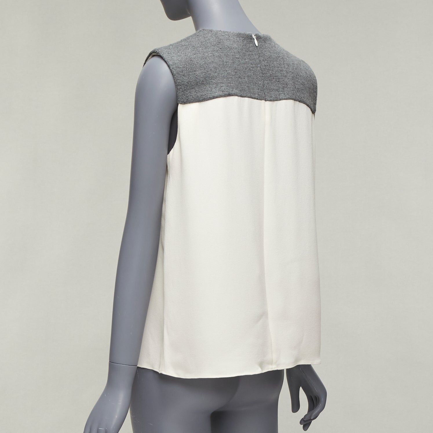 Balenciaga BALENCIAGA Silk 2014 cream silk crepe grey knitted yoke cut out blouse FR38 M Size M / US 6-8 / IT 42-44 - 6 Thumbnail