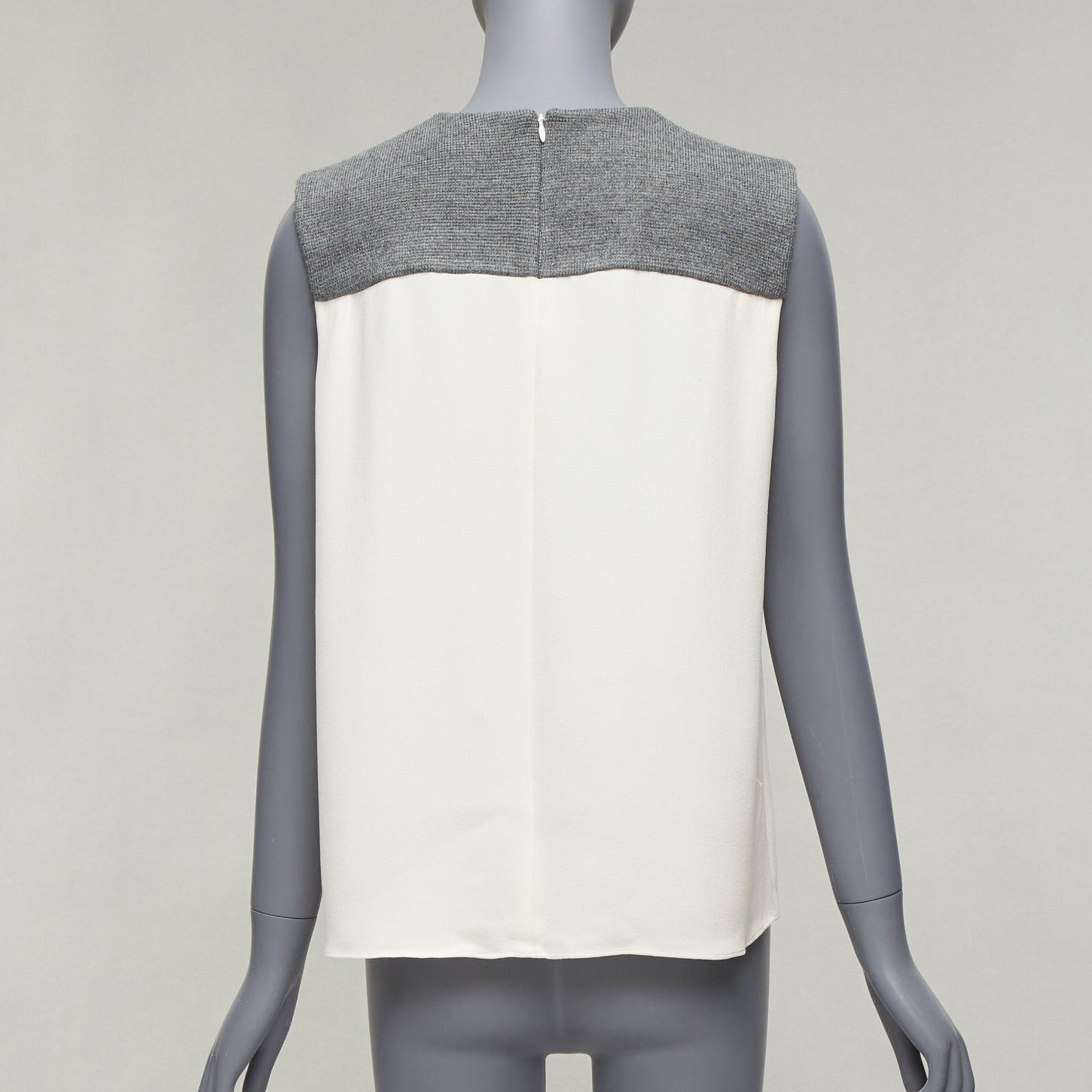 Balenciaga BALENCIAGA Silk 2014 cream silk crepe grey knitted yoke cut out blouse FR38 M Size M / US 6-8 / IT 42-44 - 5 Thumbnail