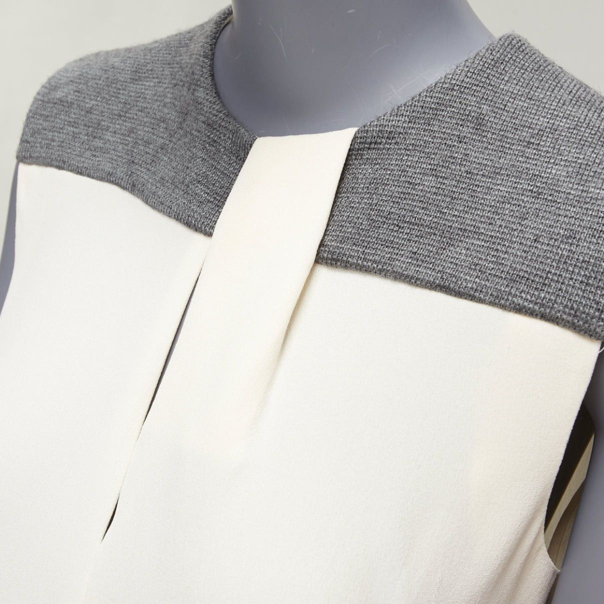 Balenciaga BALENCIAGA Silk 2014 cream silk crepe grey knitted yoke cut out blouse FR38 M Size M / US 6-8 / IT 42-44 - 2 Thumbnail