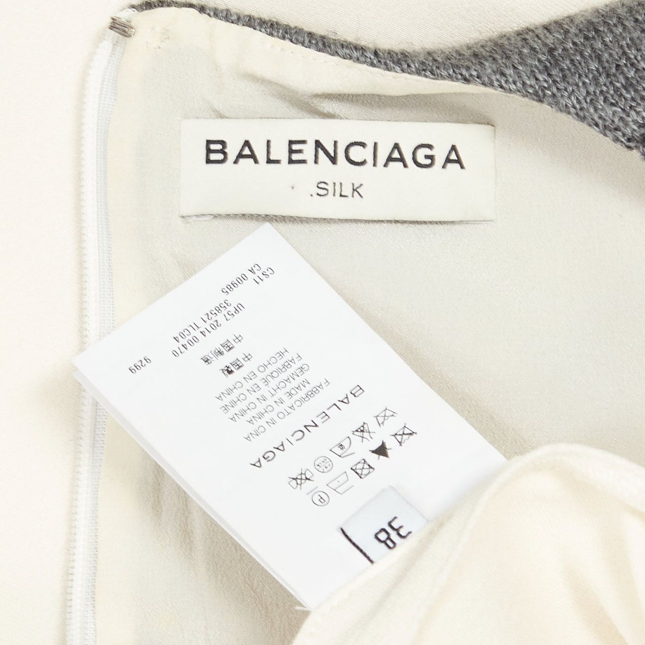 Balenciaga BALENCIAGA Silk 2014 cream silk crepe grey knitted yoke cut out blouse FR38 M Size M / US 6-8 / IT 42-44 - 8 Thumbnail