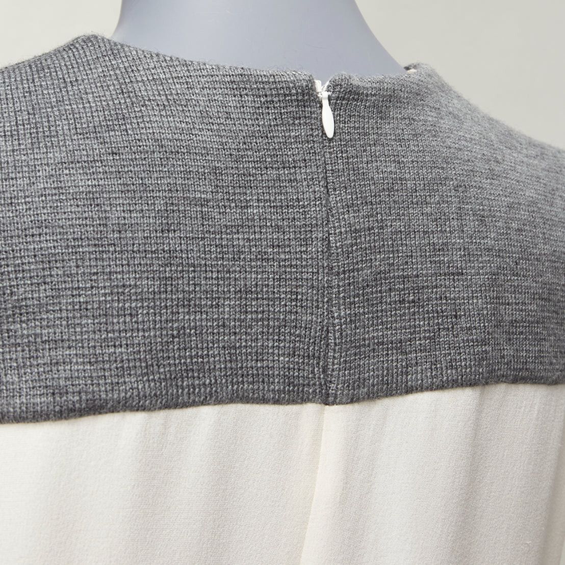 Balenciaga BALENCIAGA Silk 2014 cream silk crepe grey knitted yoke cut out blouse FR38 M Size M / US 6-8 / IT 42-44 - 7 Thumbnail