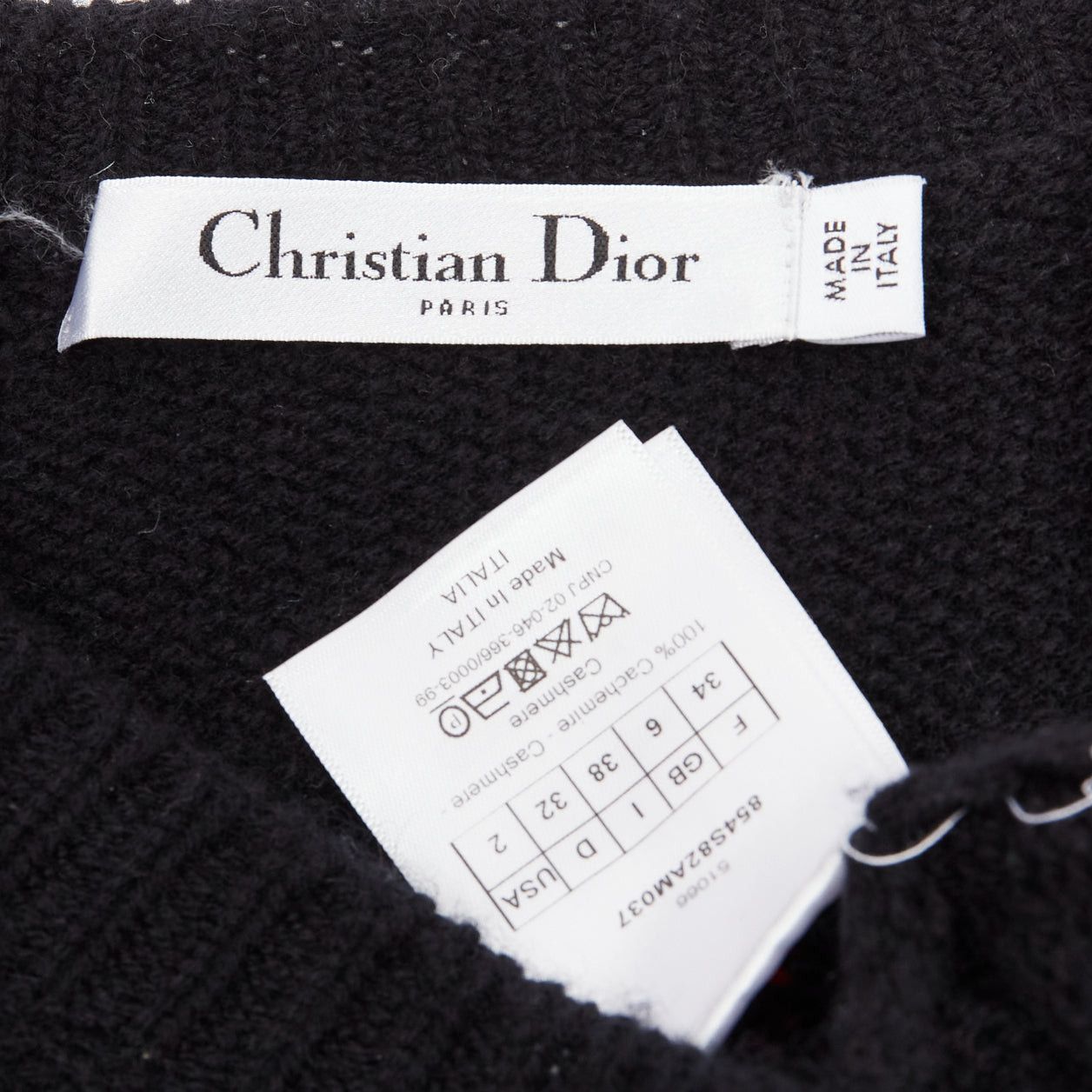 Dior CHRISTIAN DIOR 100% cashmere J'adior Amor black red cropped sweater FR34 XS Size XS / US 0-2 / IT 36-38 - 8 Thumbnail