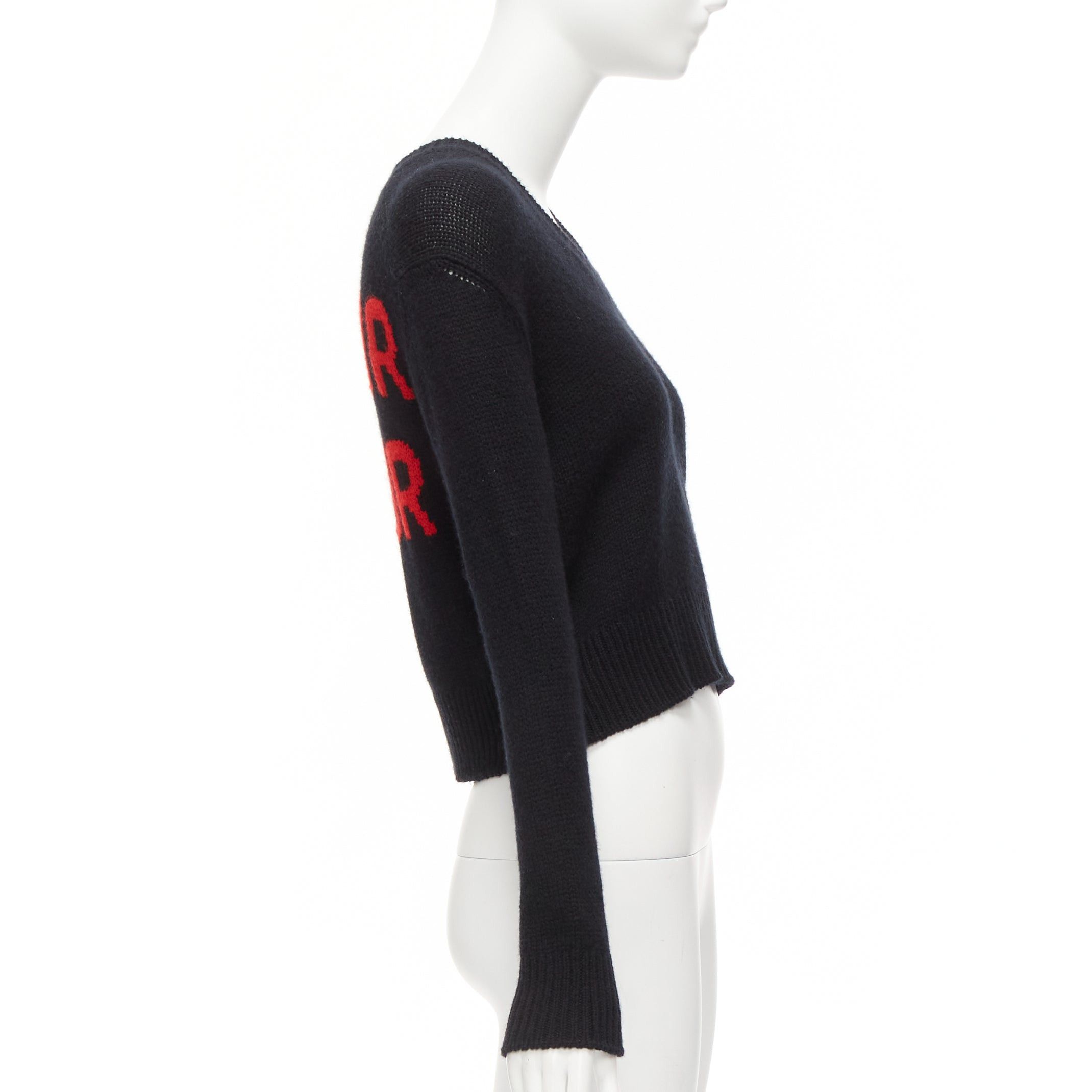 Dior CHRISTIAN DIOR 100% cashmere J'adior Amor black red cropped sweater FR34 XS Size XS / US 0-2 / IT 36-38 - 4 Thumbnail