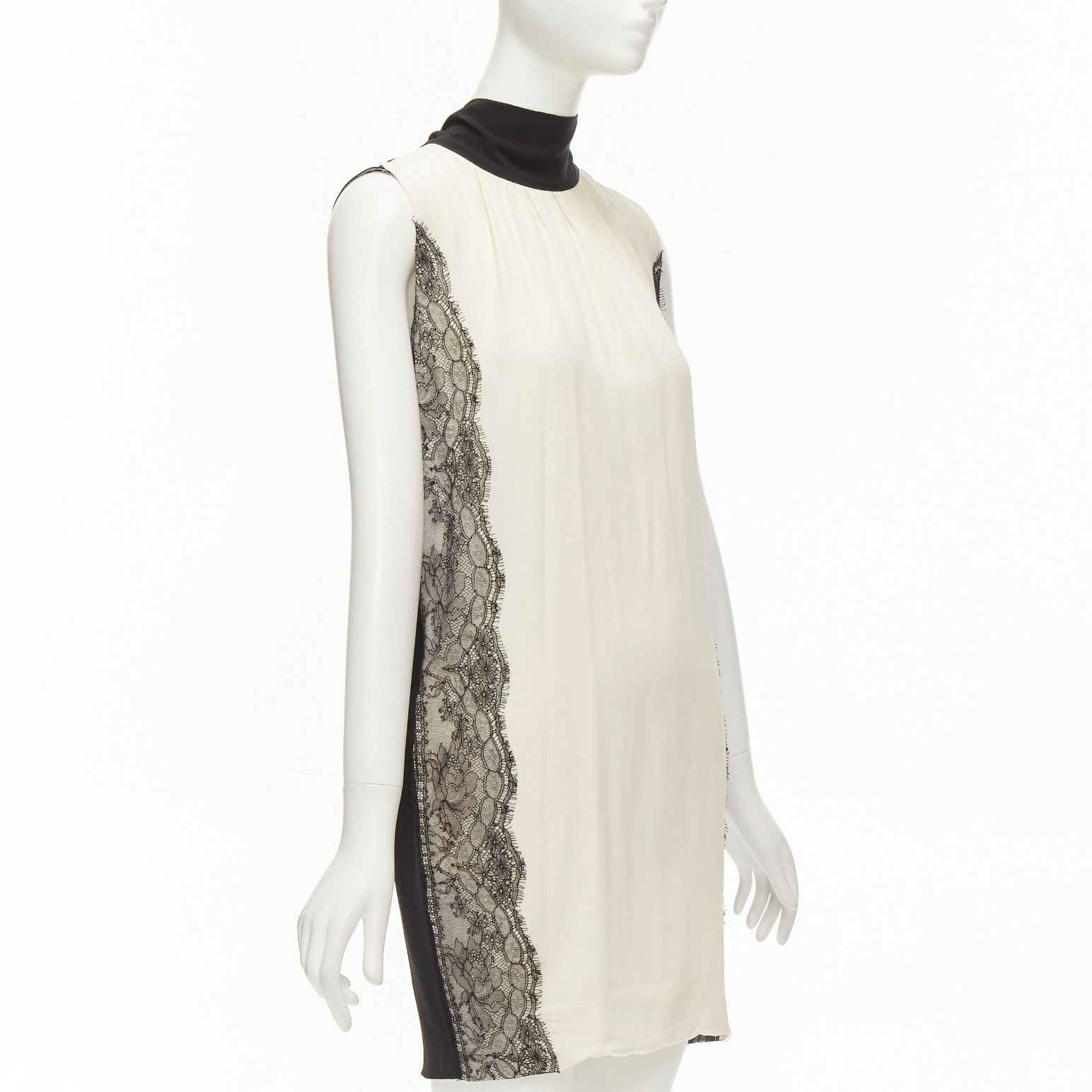 Dolce & Gabbana D&G cream black lace side trim tie neck back high neck boxy dress IT40 S Size S / US 4 / IT 40 - 3 Thumbnail