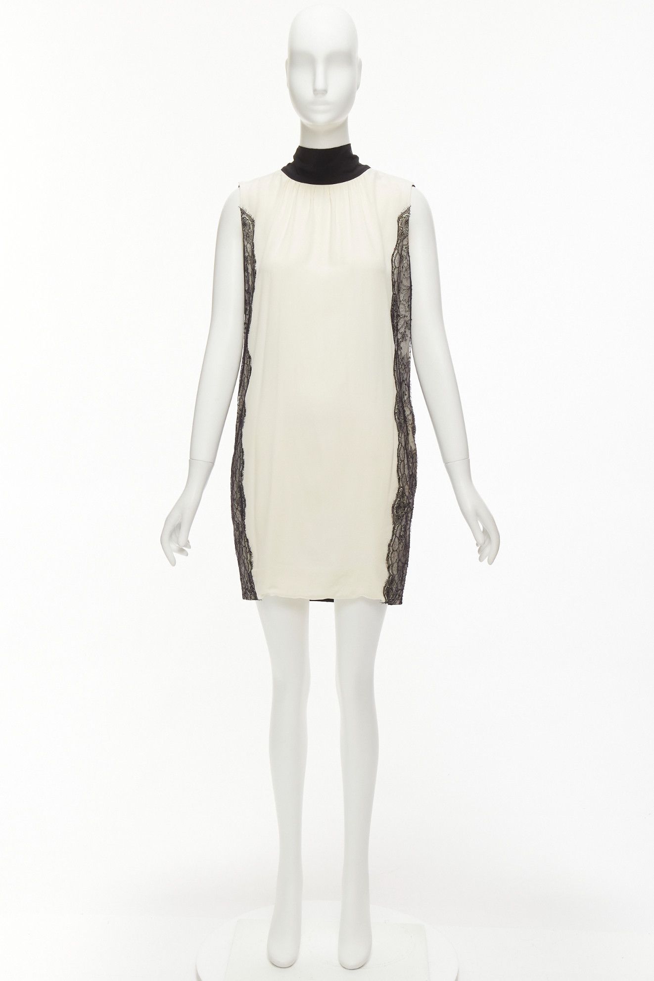 Dolce & Gabbana D&G cream black lace side trim tie neck back high neck boxy dress IT40 S Size S / US 4 / IT 40 - 9 Thumbnail