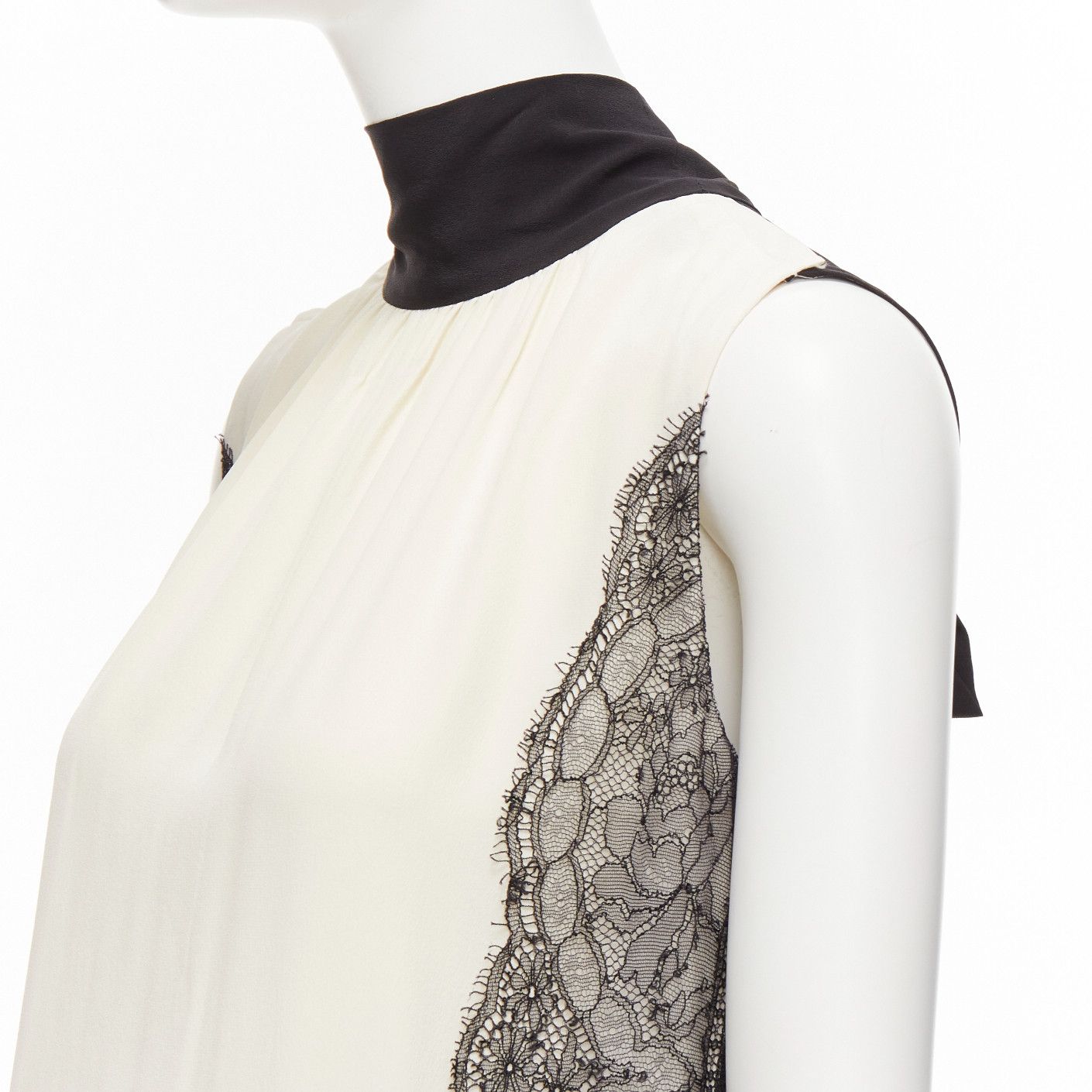 Dolce & Gabbana D&G cream black lace side trim tie neck back high neck boxy dress IT40 S Size S / US 4 / IT 40 - 7 Thumbnail