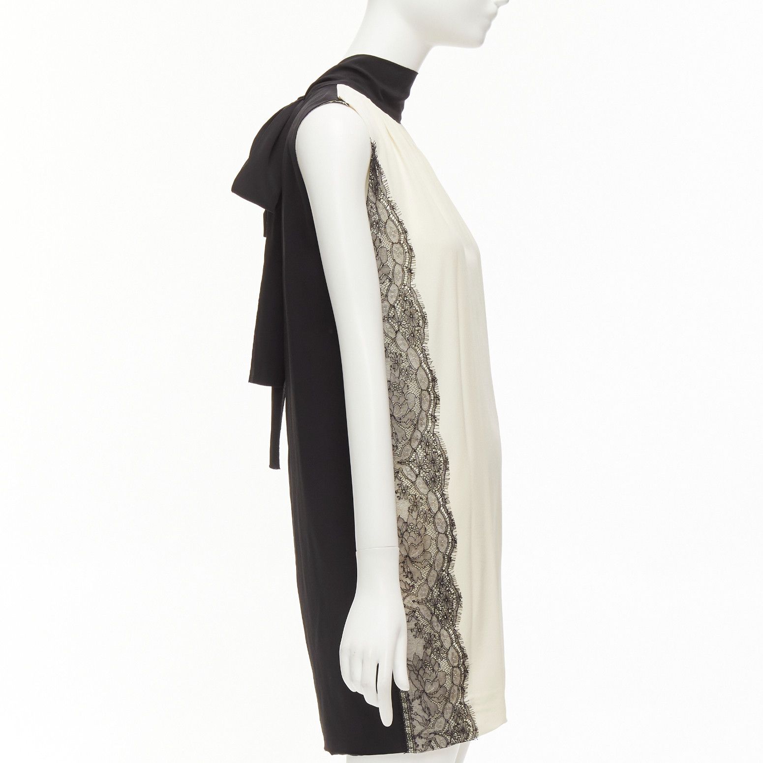 Dolce & Gabbana D&G cream black lace side trim tie neck back high neck boxy dress IT40 S Size S / US 4 / IT 40 - 4 Thumbnail