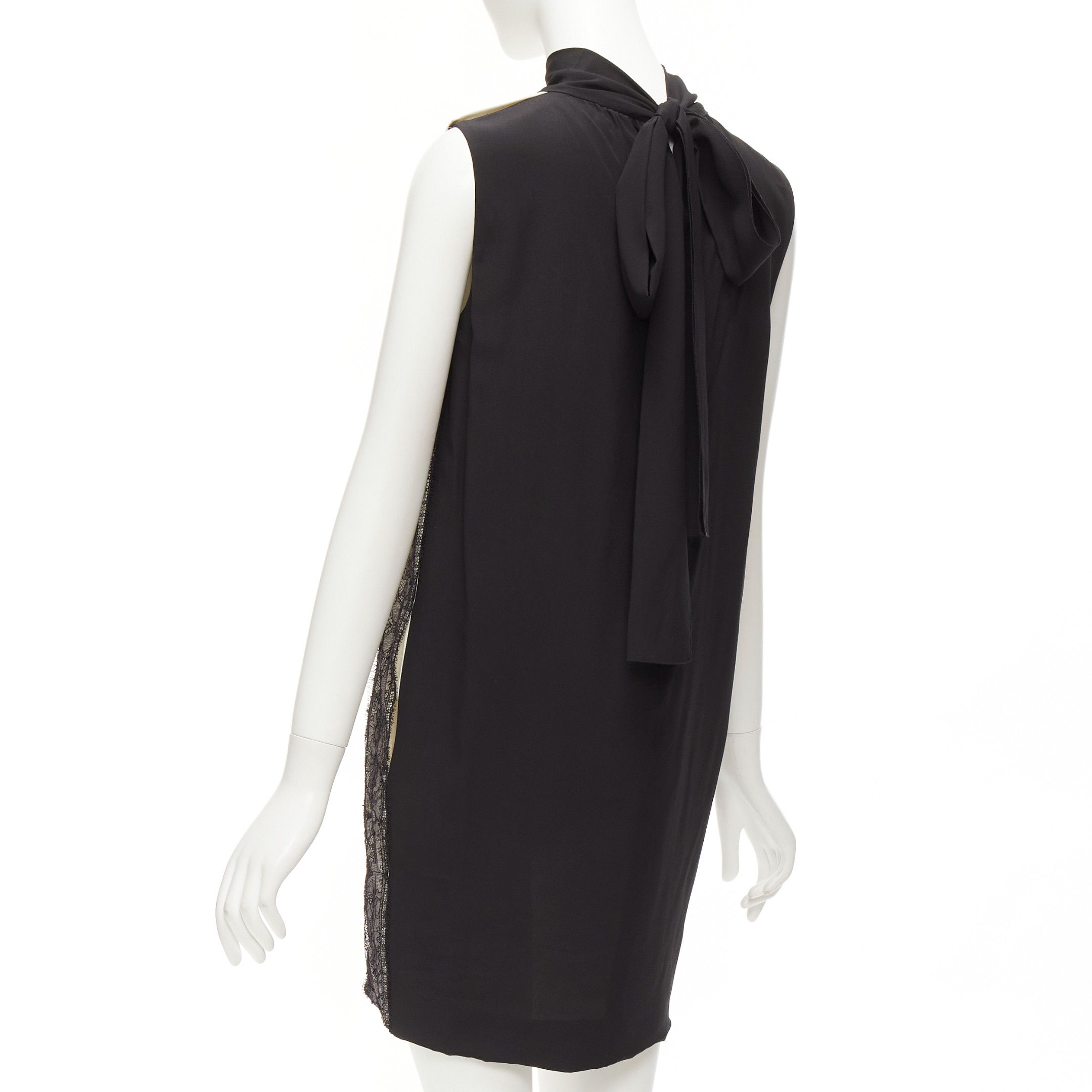 Dolce & Gabbana D&G cream black lace side trim tie neck back high neck boxy dress IT40 S Size S / US 4 / IT 40 - 6 Thumbnail