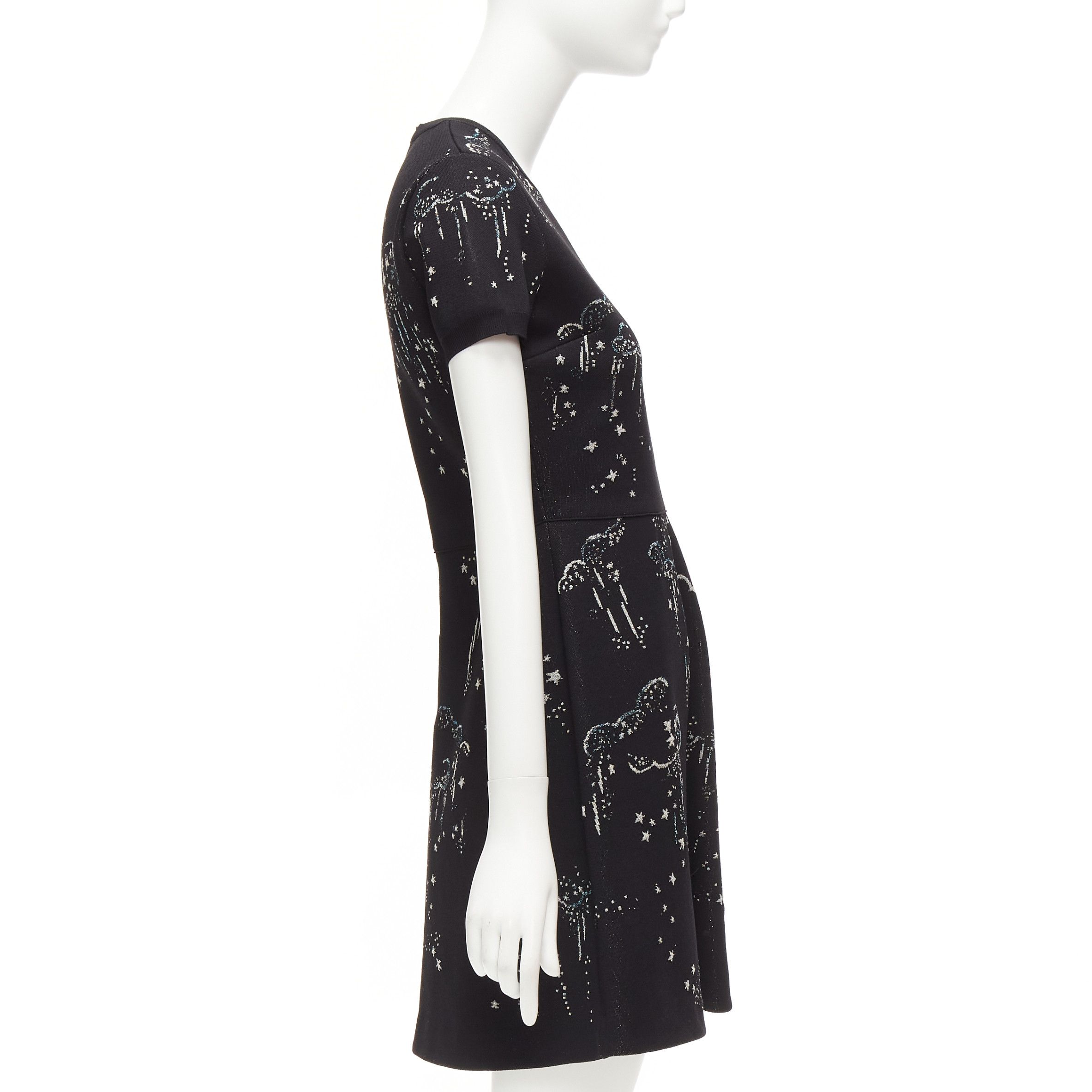 Valentino VALENTINO black glitter cloud star jacquard short sleeve fit flare dress S Size S / US 4 / IT 40 - 4 Thumbnail
