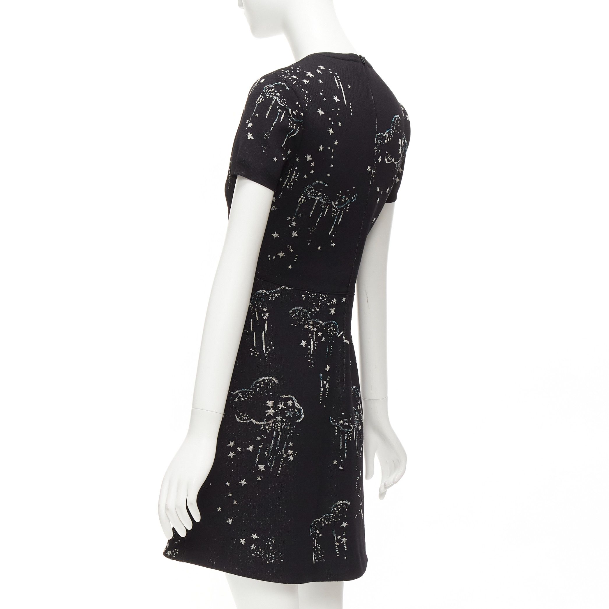 Valentino VALENTINO black glitter cloud star jacquard short sleeve fit flare dress S Size S / US 4 / IT 40 - 6 Thumbnail