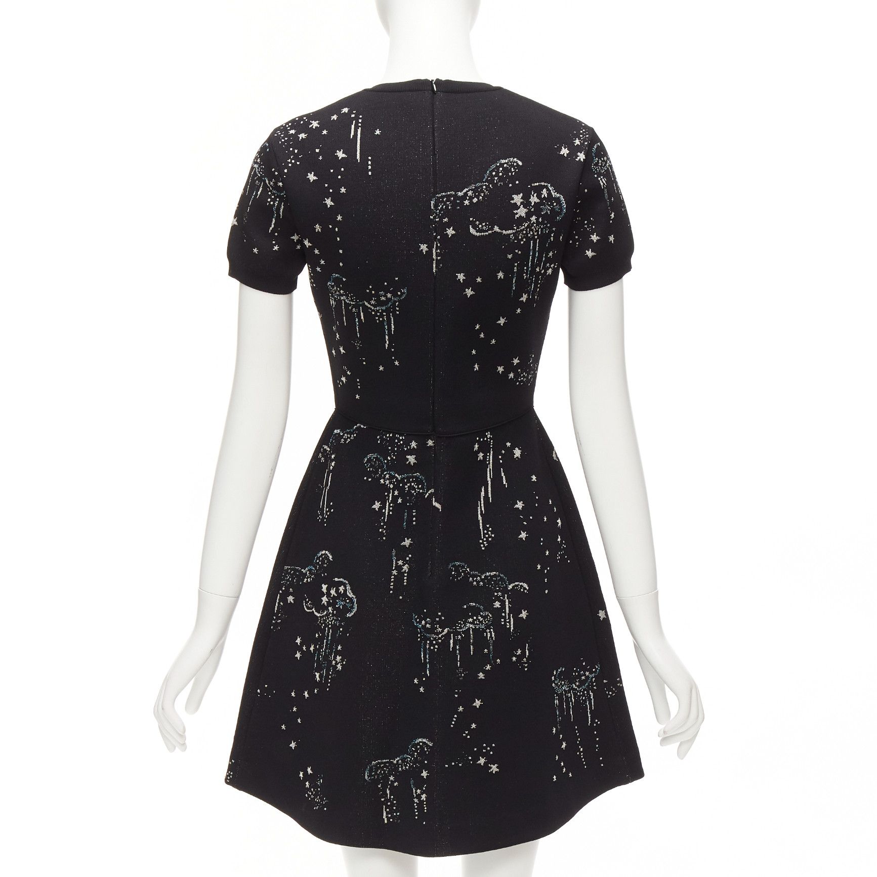 Valentino VALENTINO black glitter cloud star jacquard short sleeve fit flare dress S Size S / US 4 / IT 40 - 5 Thumbnail