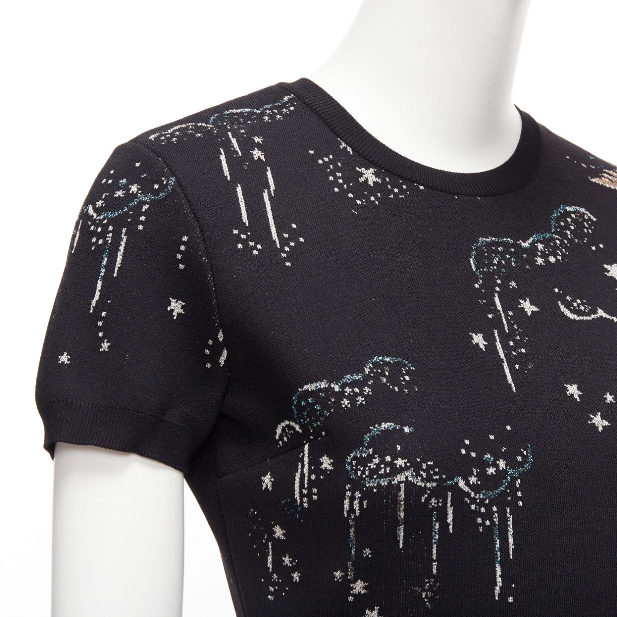 Valentino VALENTINO black glitter cloud star jacquard short sleeve fit flare dress S Size S / US 4 / IT 40 - 2 Thumbnail