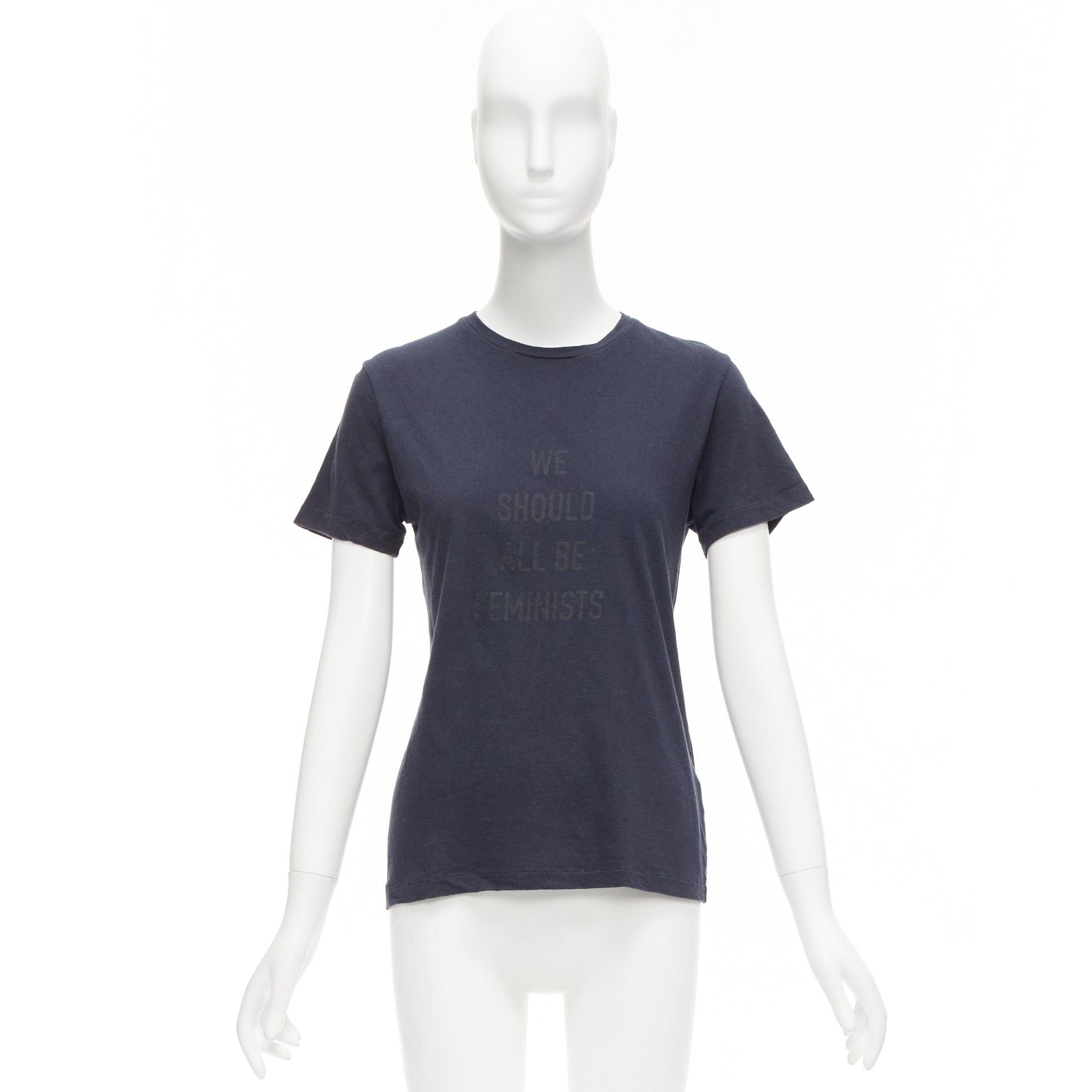 Dior CHRISTIAN DIOR WE Should All Be Feminists washed navy cotton linen tshirt XS Size S / US 4 / IT 40 - 9 Thumbnail