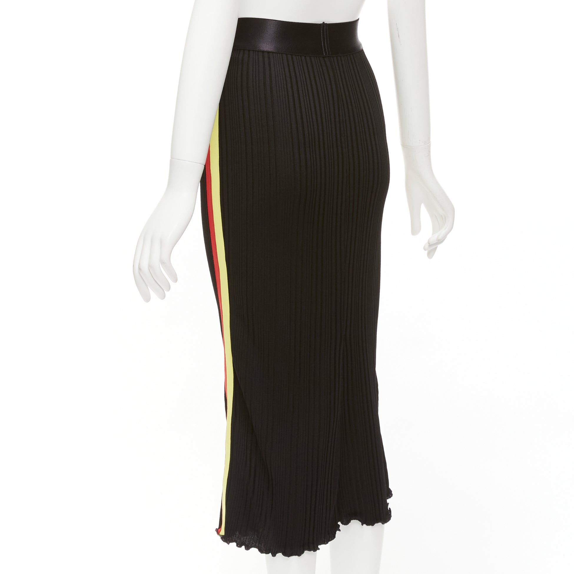 ELLERY ELLERY black viscose yellow red tape ribbed high waist pleated flute skirt UK6 XS Size 26" / US 2 / IT 38 - 6 Thumbnail