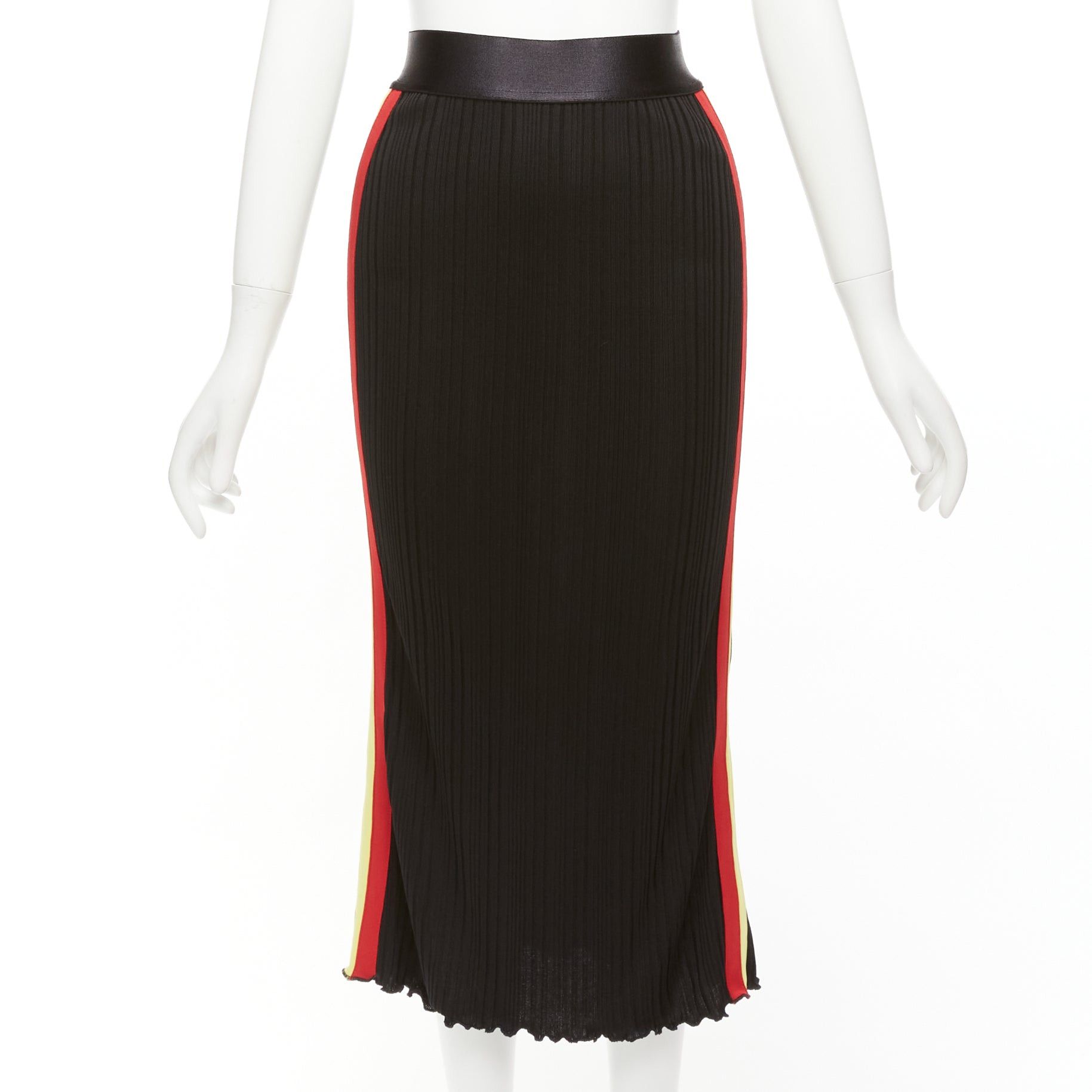 ELLERY ELLERY black viscose yellow red tape ribbed high waist pleated flute skirt UK6 XS Size 26" / US 2 / IT 38 - 3 Thumbnail