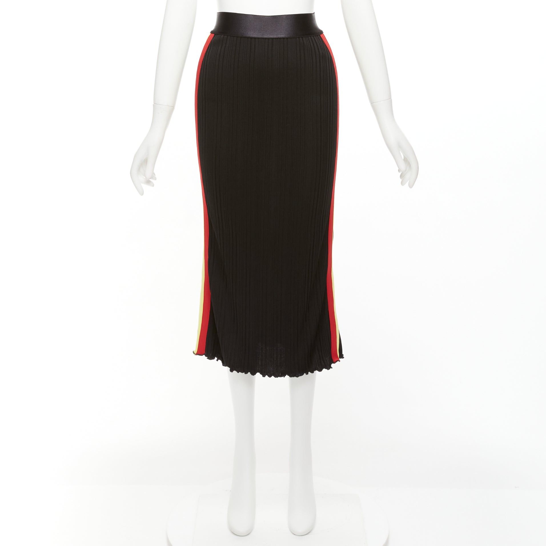 ELLERY ELLERY black viscose yellow red tape ribbed high waist pleated flute skirt UK6 XS Size 26" / US 2 / IT 38 - 9 Thumbnail