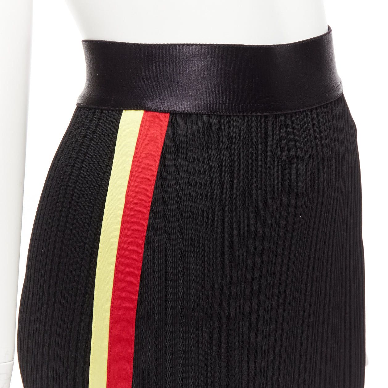 ELLERY ELLERY black viscose yellow red tape ribbed high waist pleated flute skirt UK6 XS Size 26" / US 2 / IT 38 - 2 Thumbnail